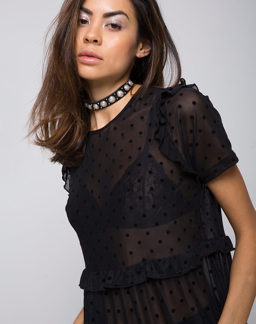 Immagine di Remy Midi Dress in rete a pois nero