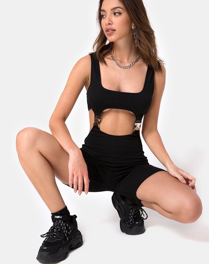Immagine di Requi Unitard in nero con fibbie d'argento