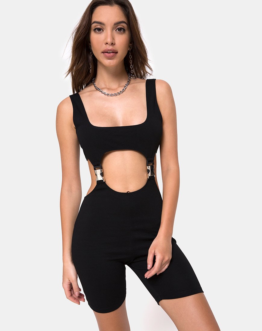 Immagine di Requi Unitard in nero con fibbie d'argento