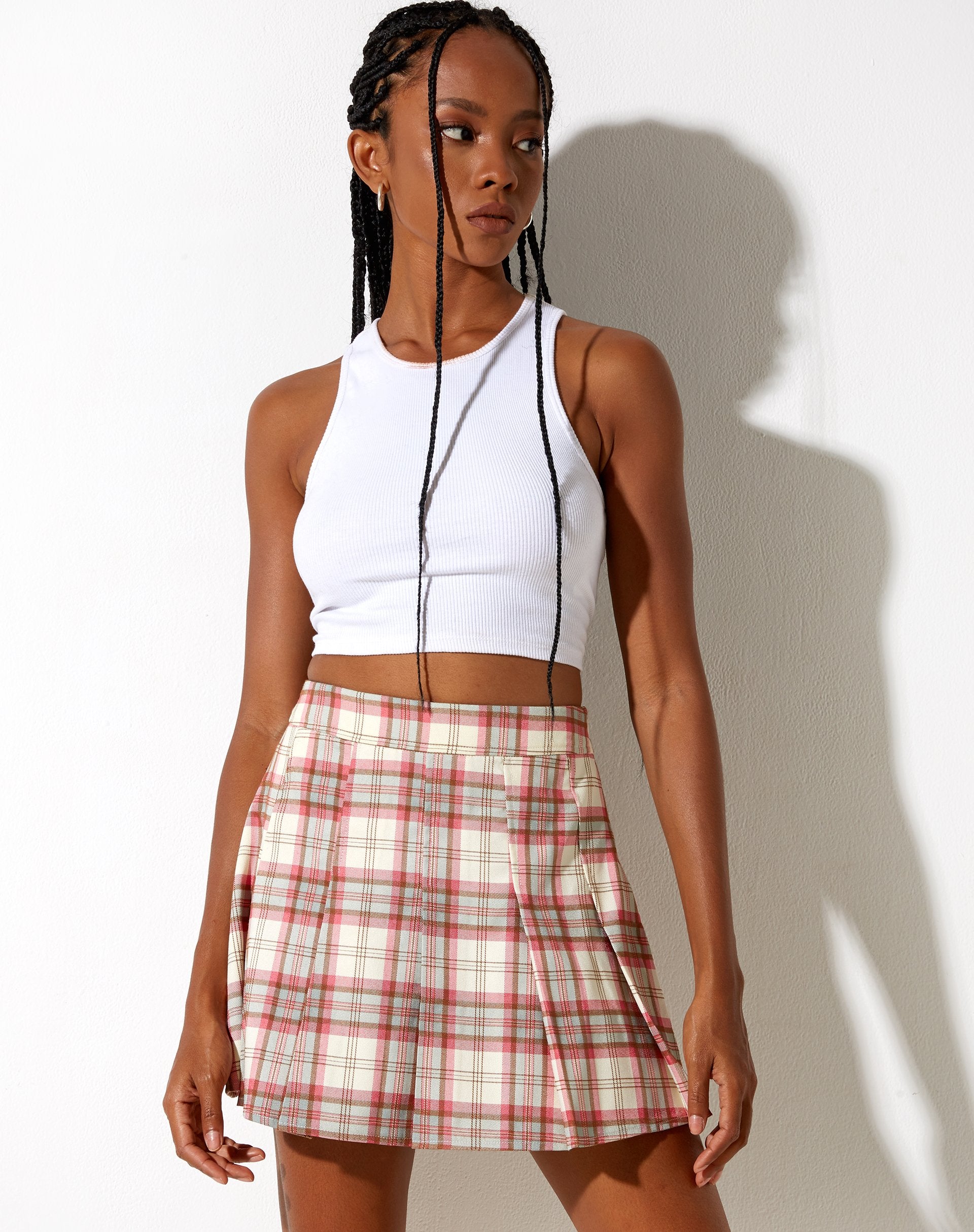 Immagine di Carga Mini Skirt in check ecrù e rosa