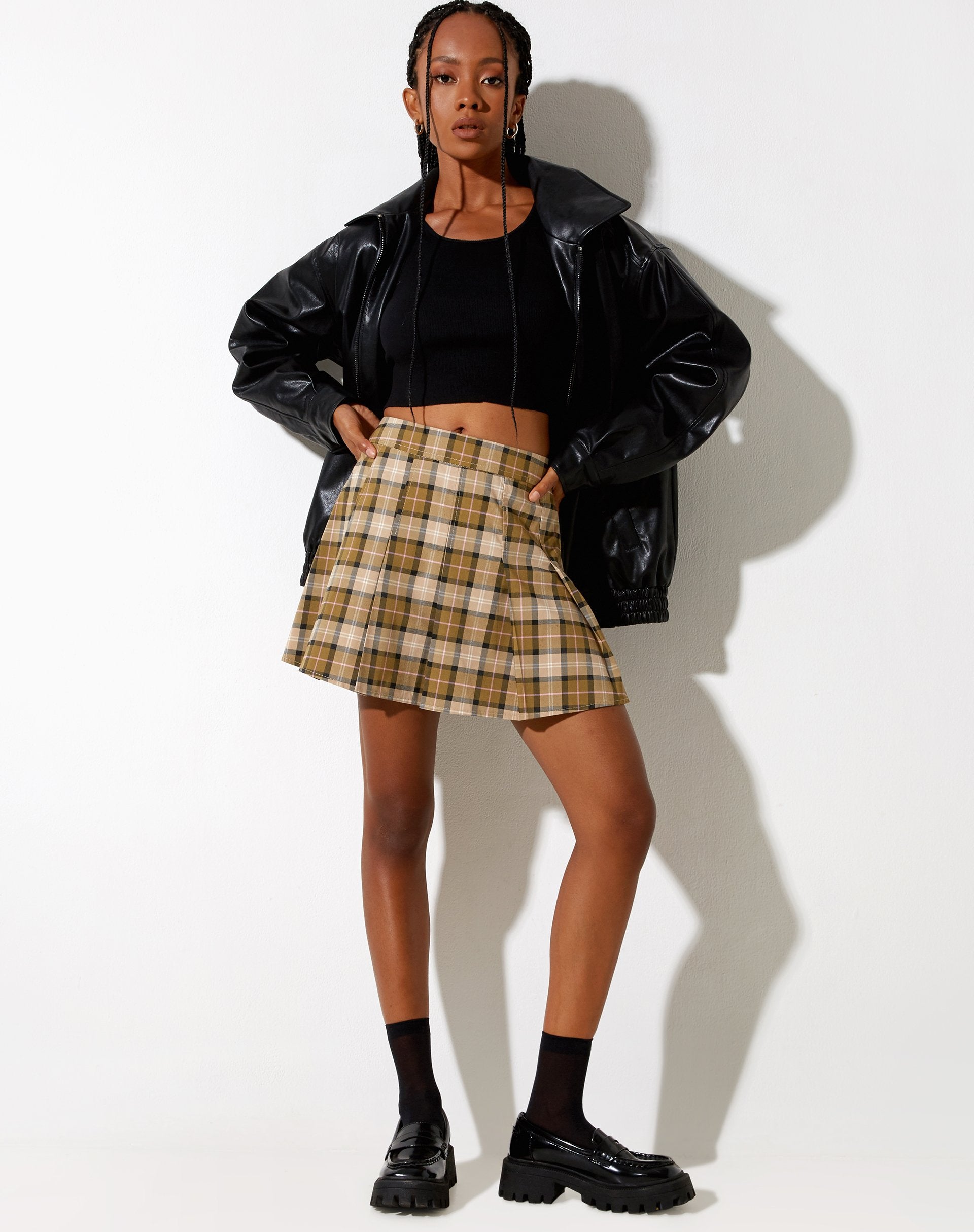 Immagine di Carga Mini Gonna in Check Brown Tan e Pink