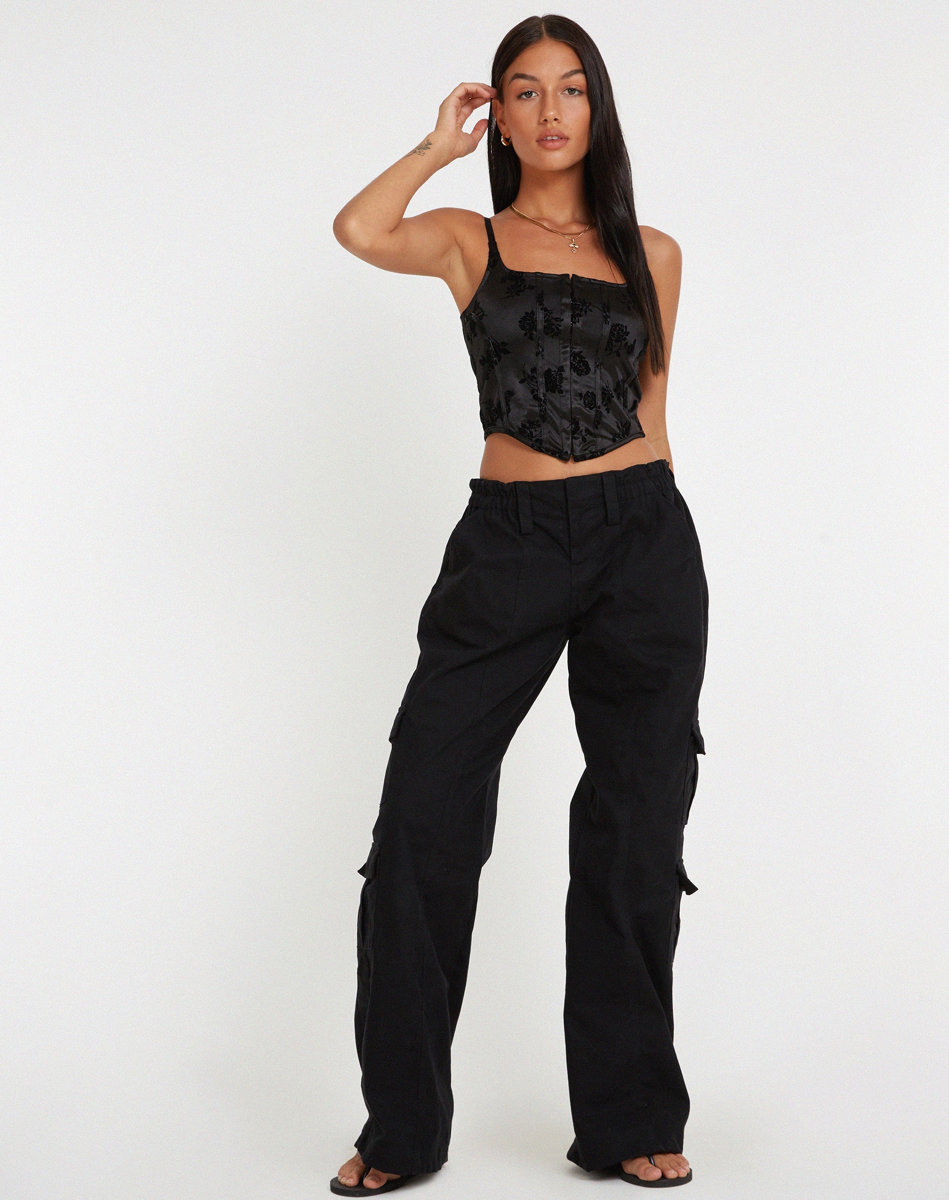 immagine di Ello Corset Top in Black Rose Flock