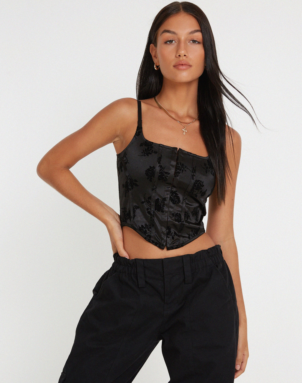 Top corsetto Ello in flock rosa nero