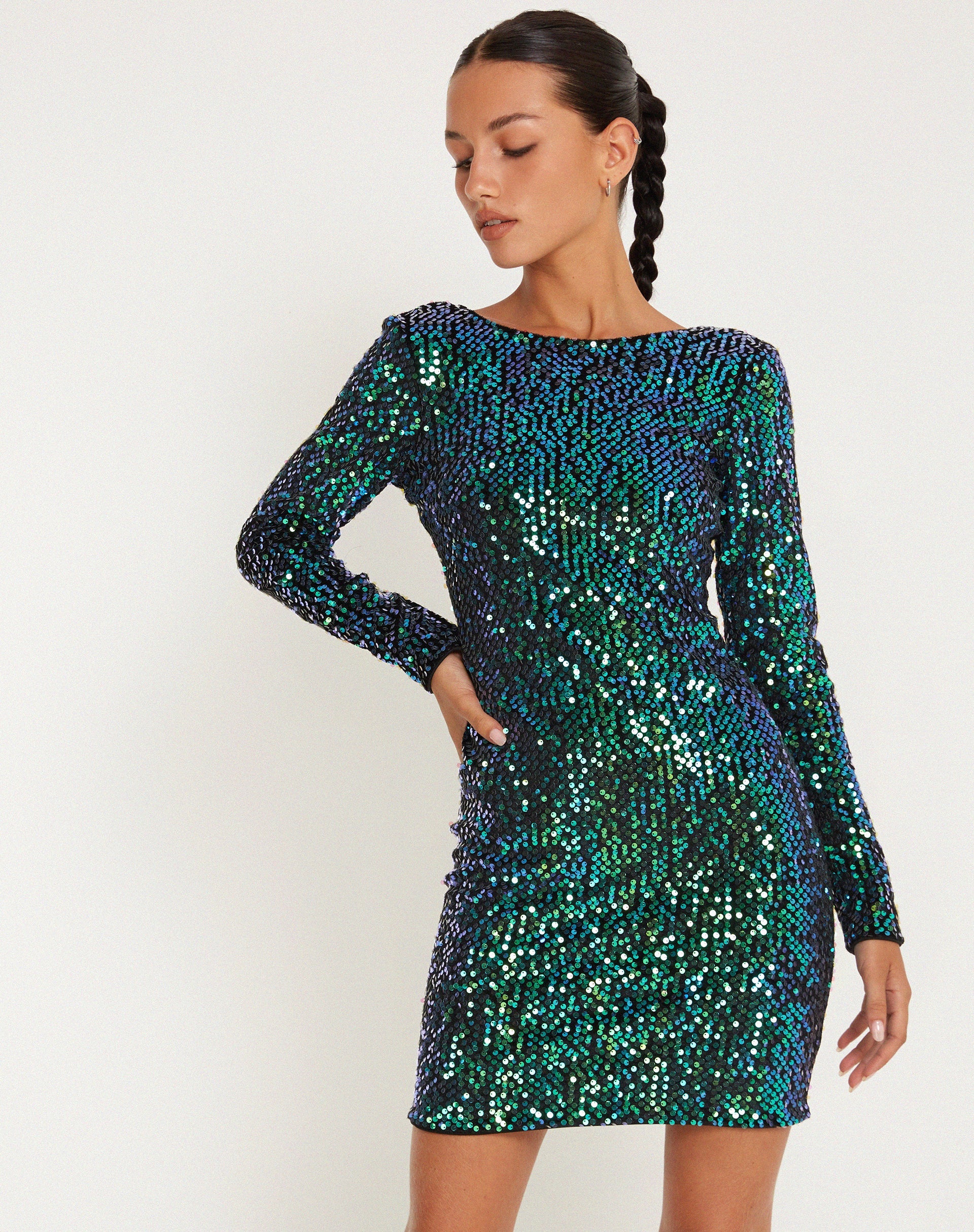 immagine di Gabby Mini Dress in paillettes verde cangiante