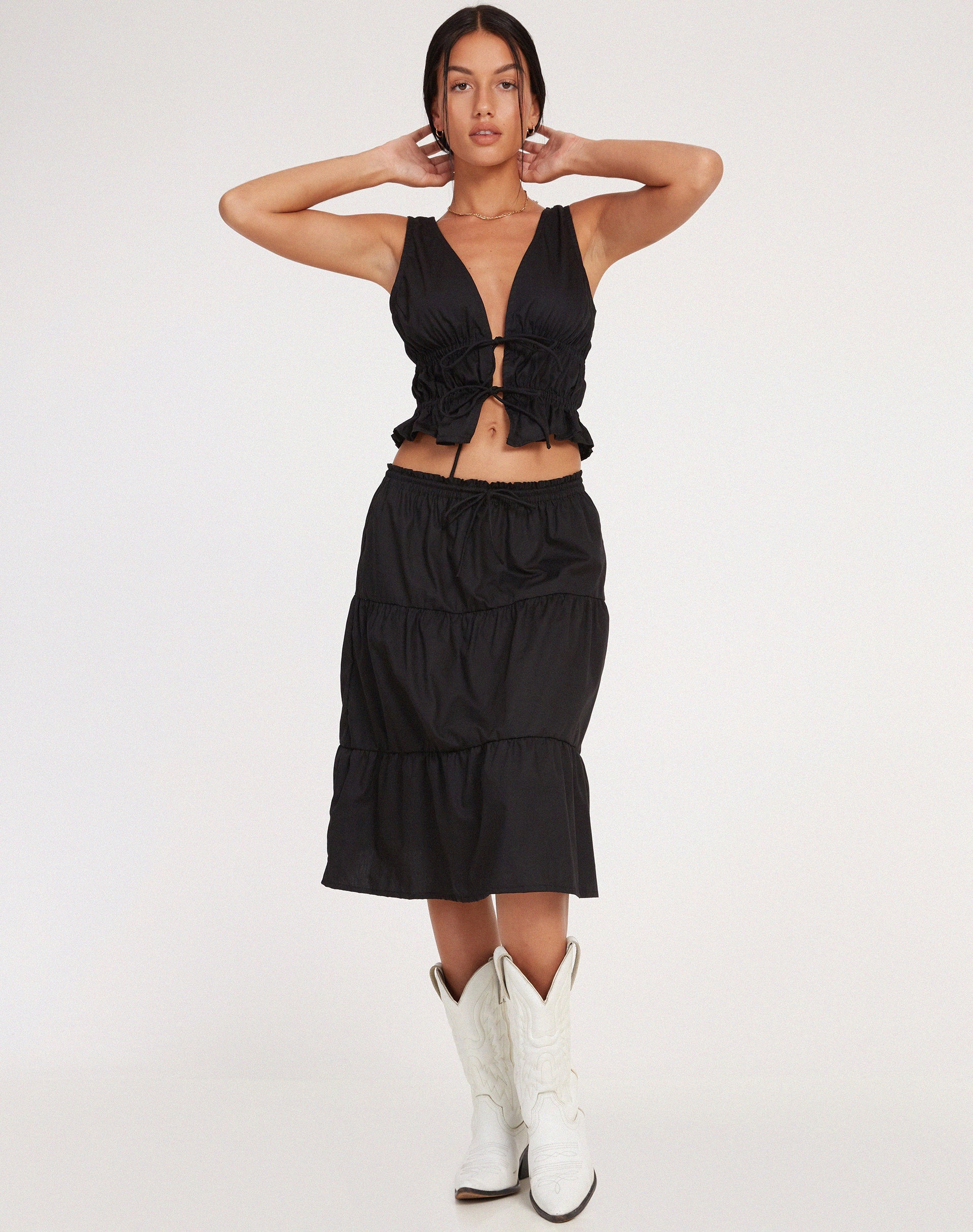 immagine di Reef Midi Skirt in Popeline Nero