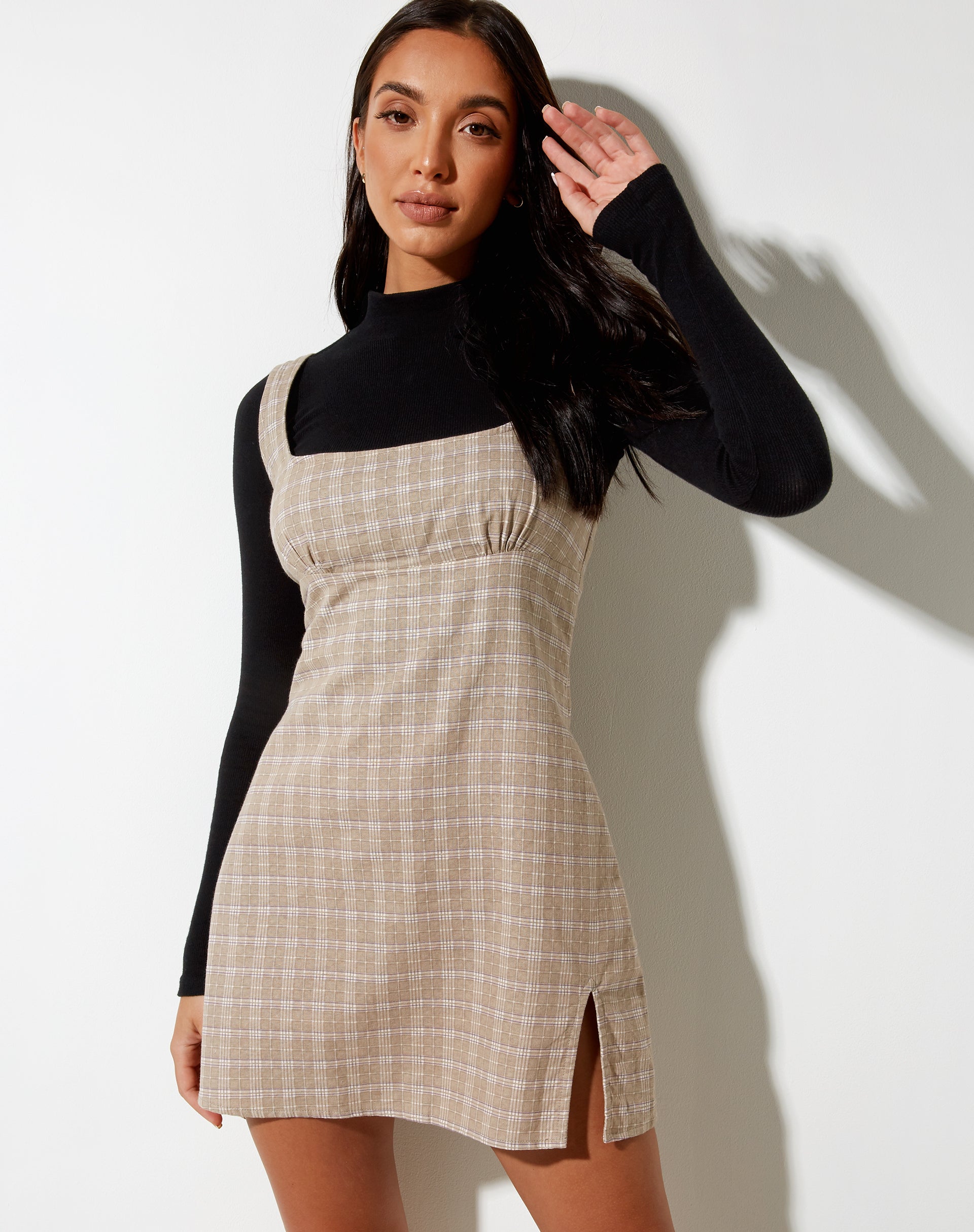 Immagine di Mehra Mini Dress in Taupe Check