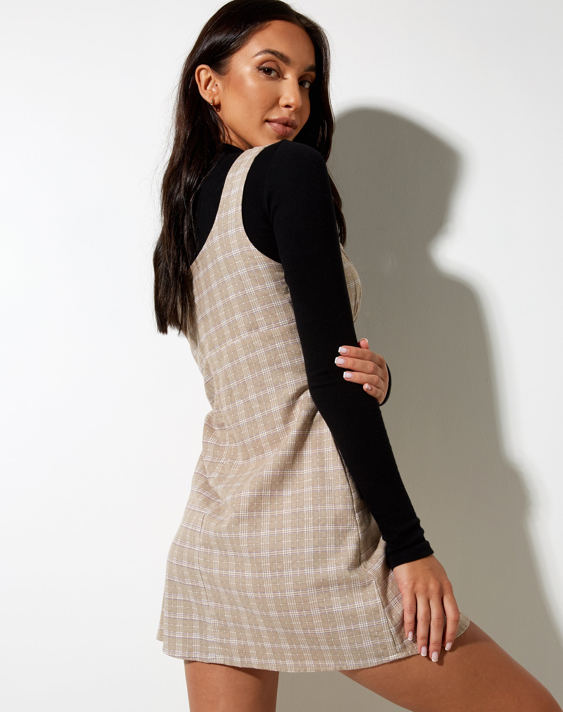 Immagine di Mehra Mini Dress in Taupe Check