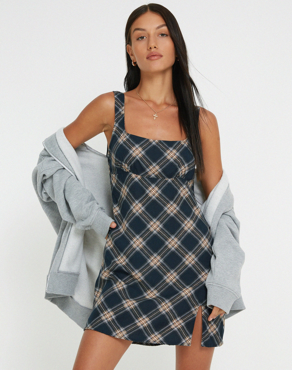 Mehra Slip Dress a quadri anni '20 nero e grigio