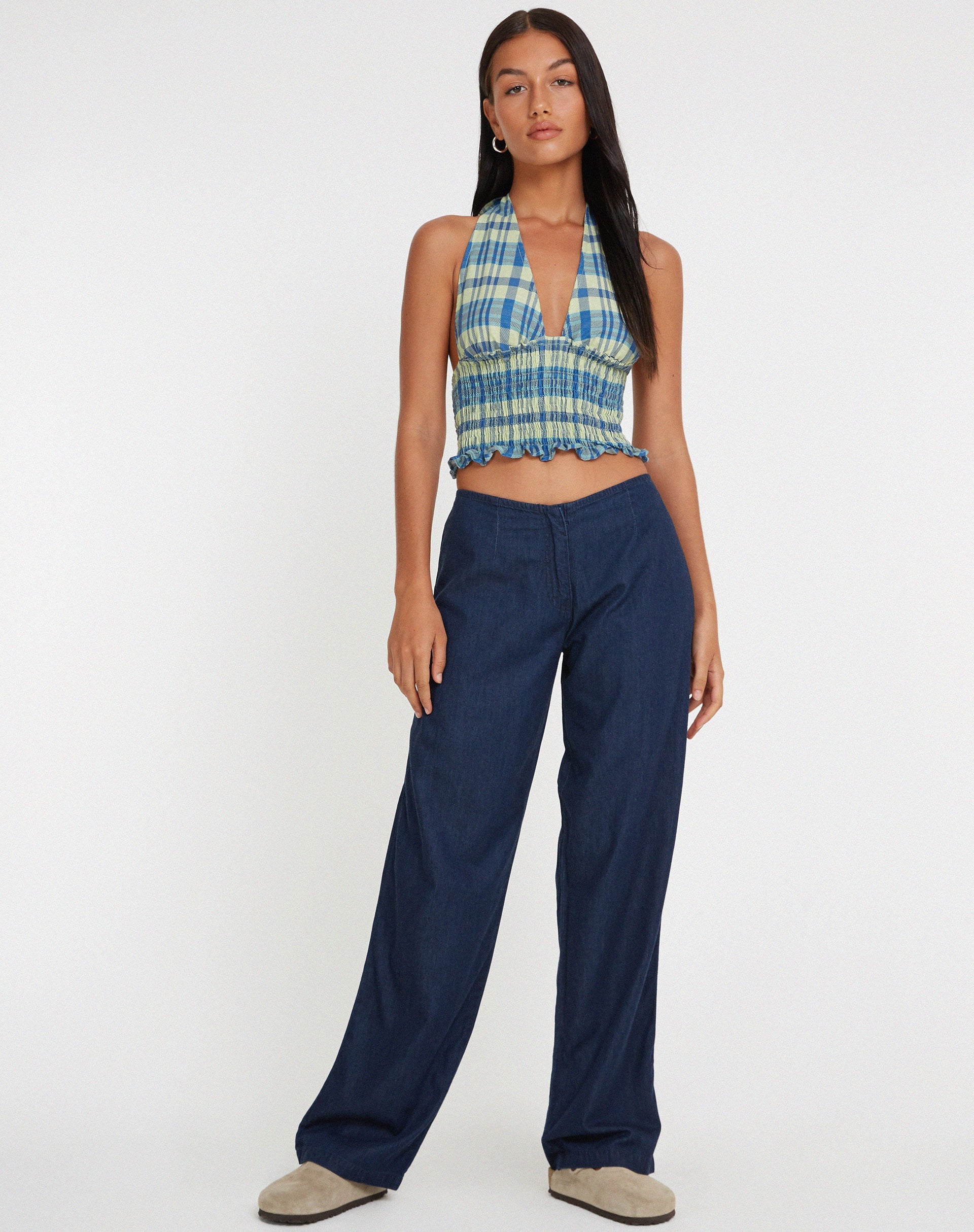 immagine di Naoki Crop Top in Colourpop Check Verde e Blu