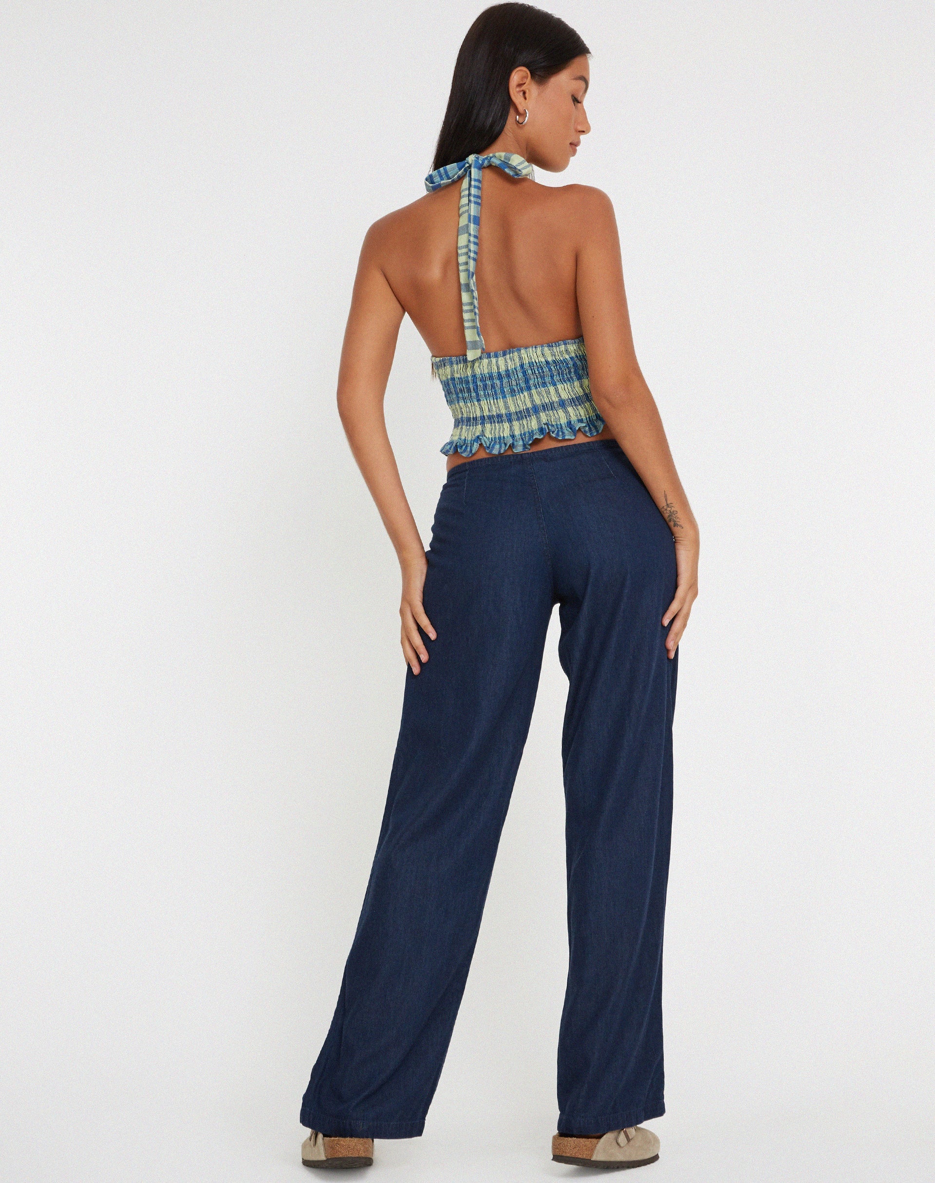 immagine di Naoki Crop Top in Colourpop Check Verde e Blu