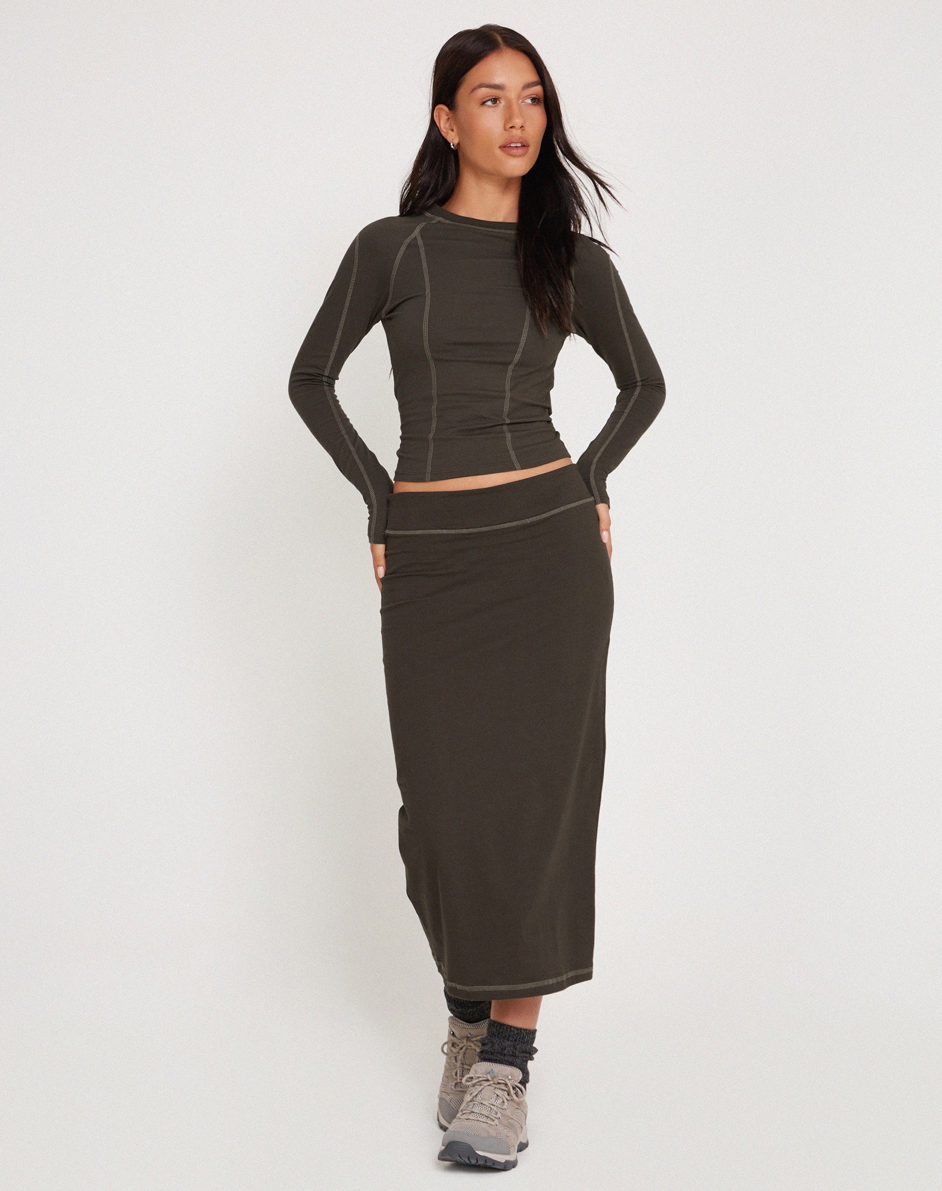 Immagine di Peka Midi Skirt in canna di fucile con punto superiore grigio