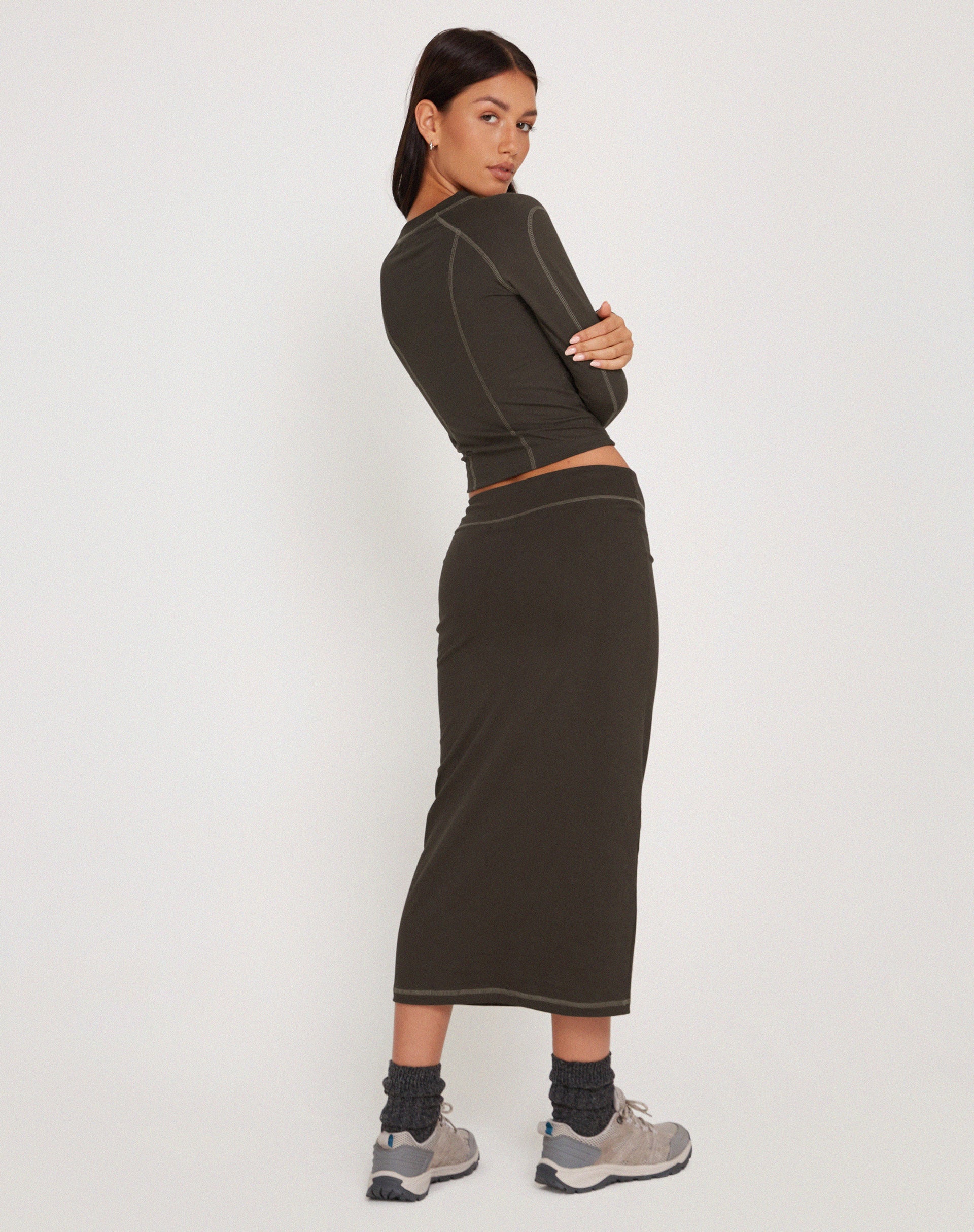 Immagine di Peka Midi Skirt in canna di fucile con punto superiore grigio