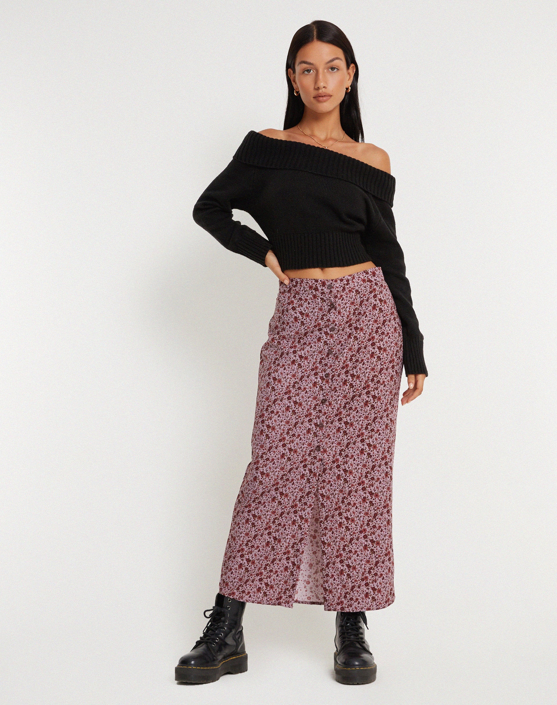 immagine di Relow Maxi Gonna in borgogna floreale anni '90