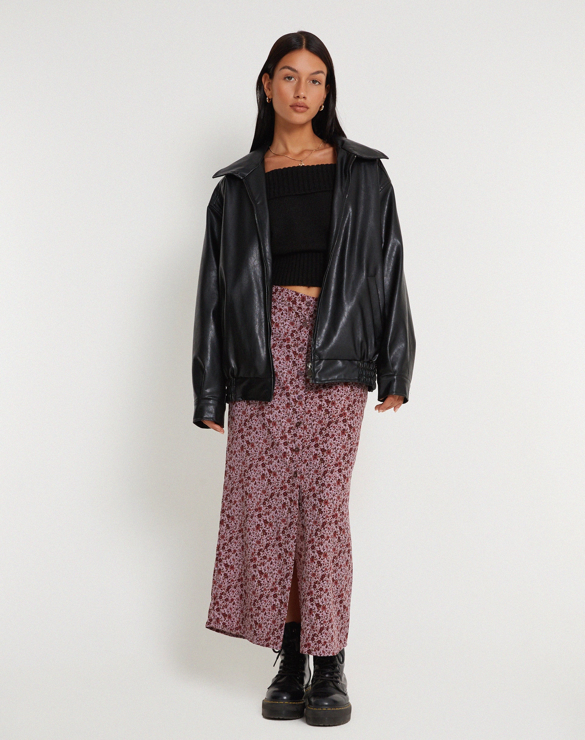 immagine di Relow Maxi Gonna in borgogna floreale anni '90