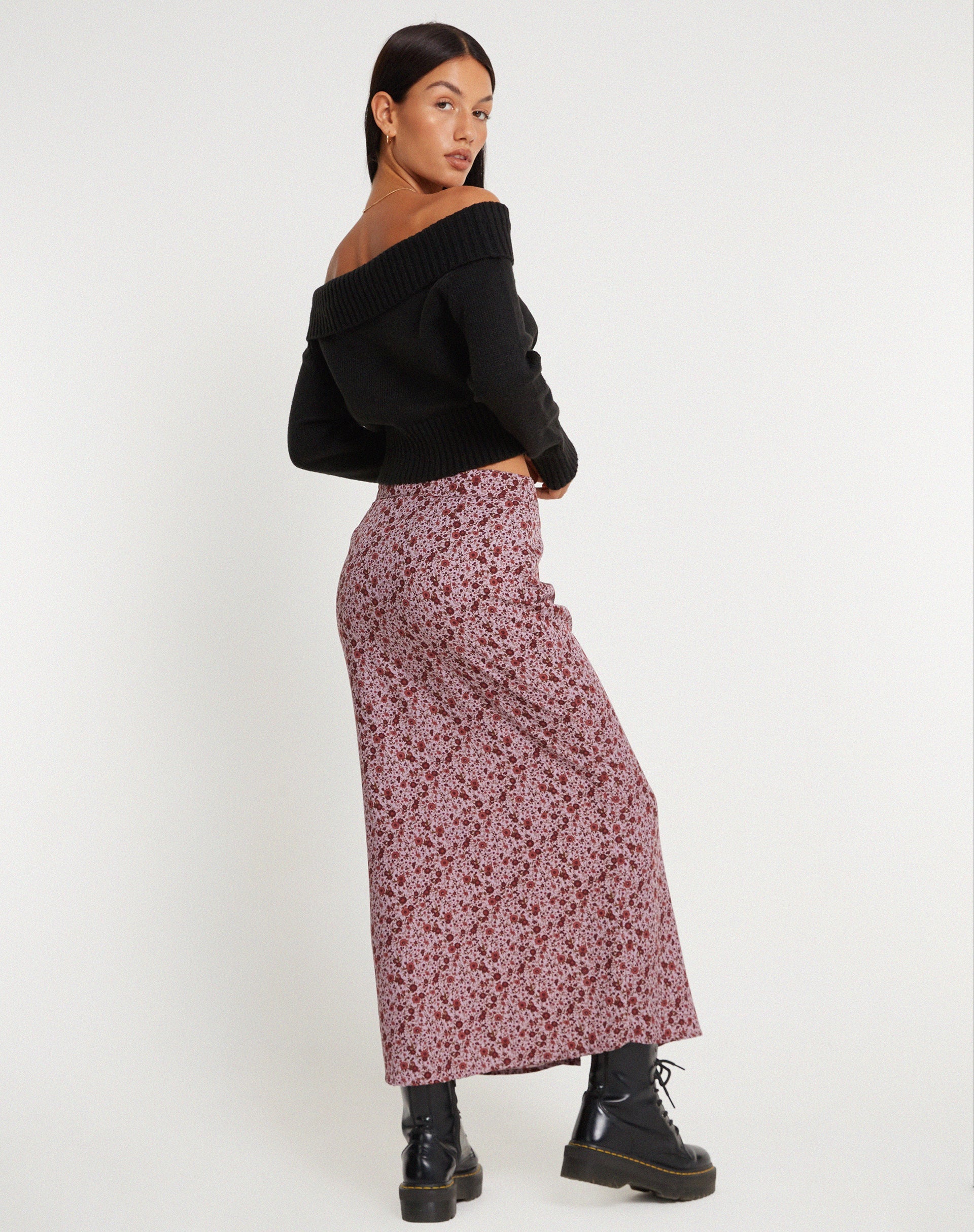 immagine di Relow Maxi Gonna in borgogna floreale anni '90