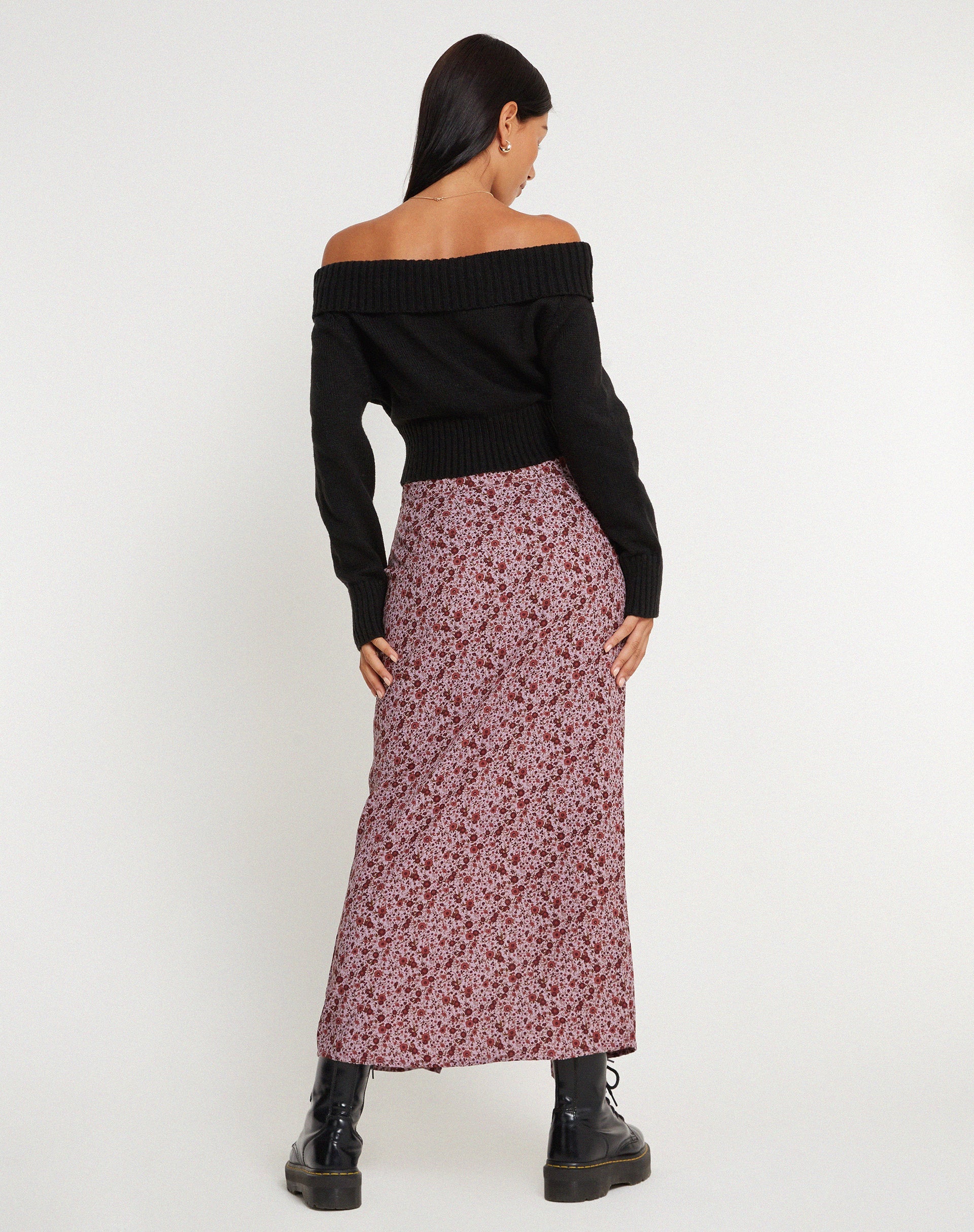 immagine di Relow Maxi Gonna in borgogna floreale anni '90