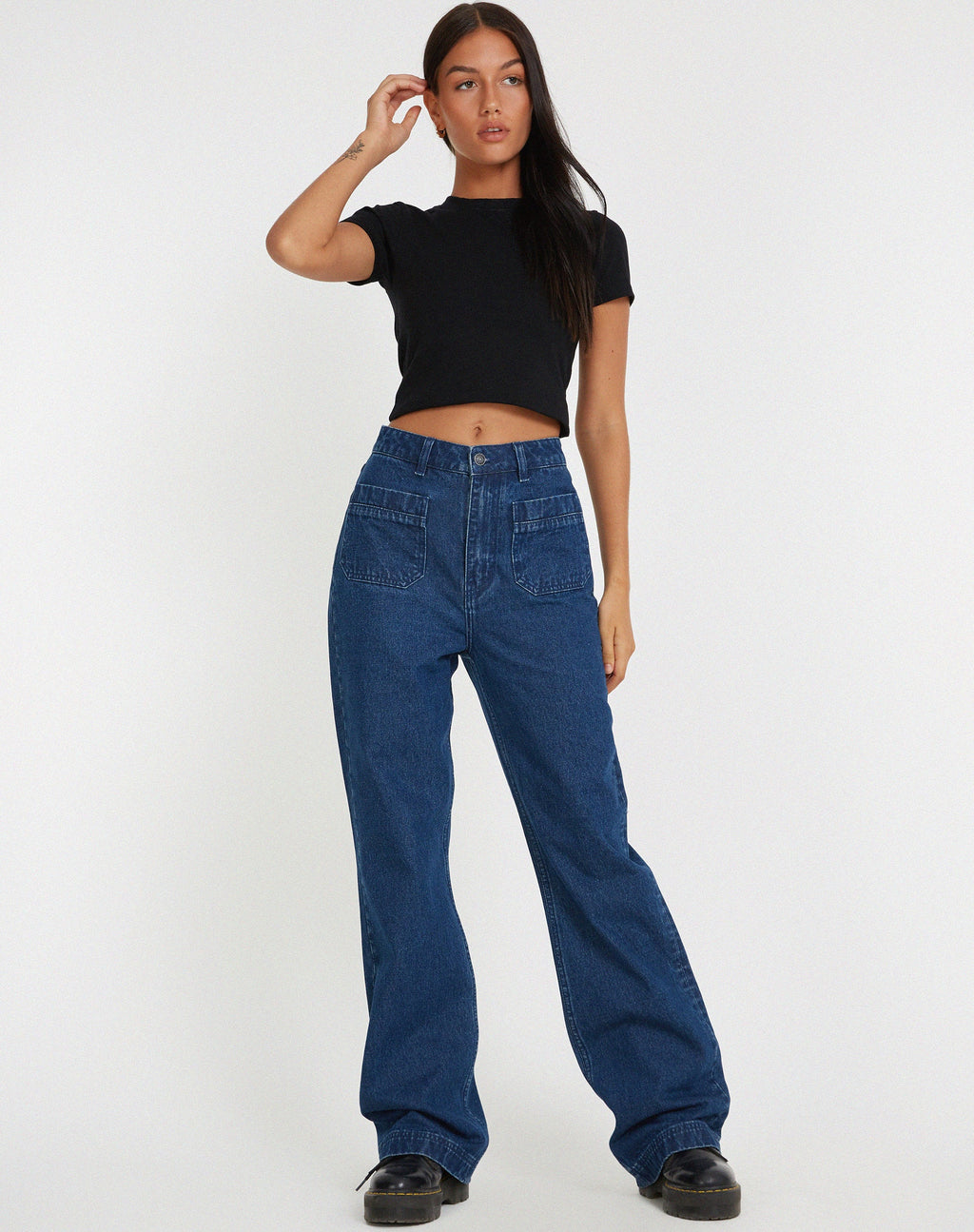 Jeans flare con tasca retrò in indaco anni '90