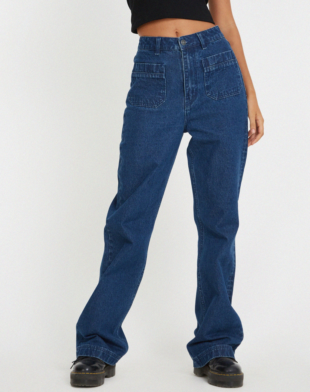 Jeans flare con tasca retrò in indaco anni '90