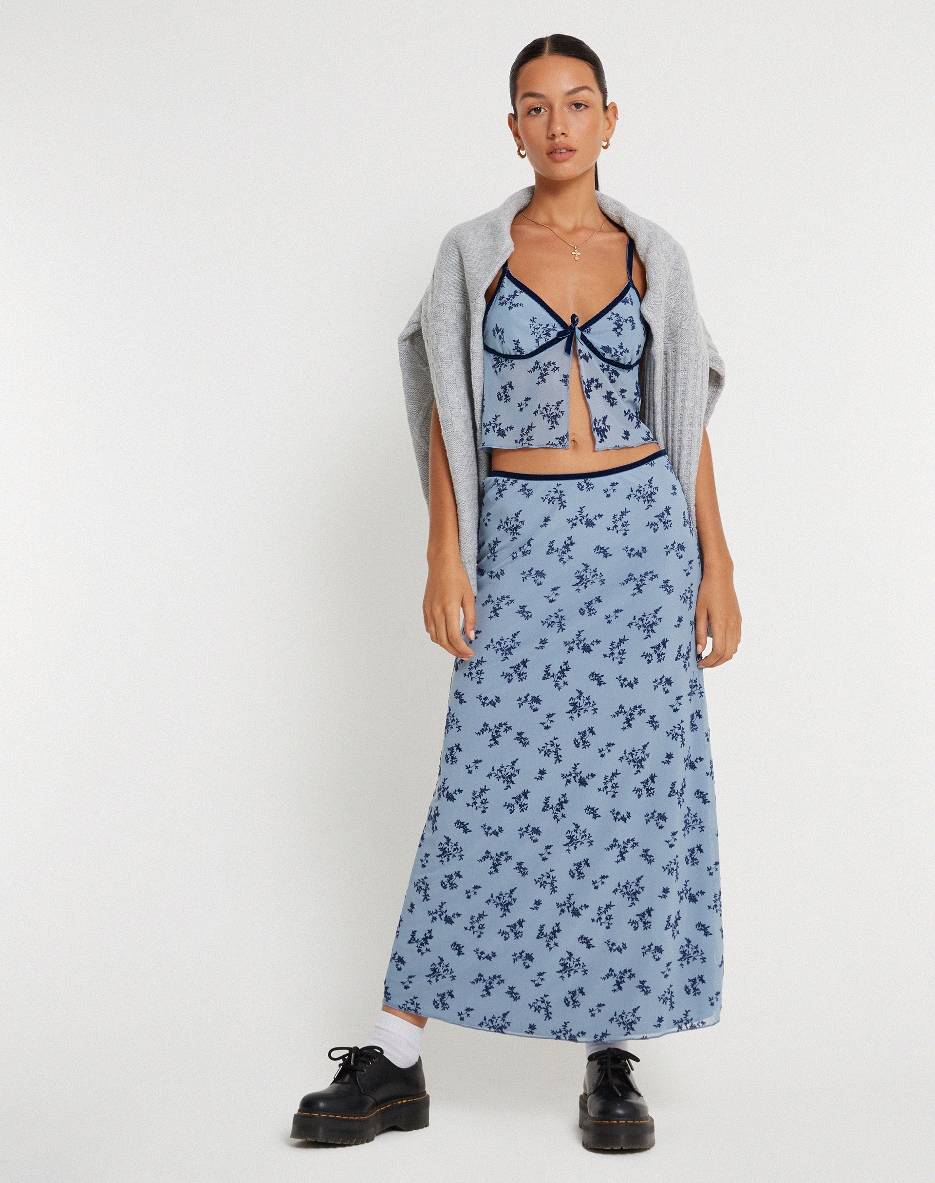 immagine di Rinzi Maxi Gonna in Azzurro Nero Flock Botanista