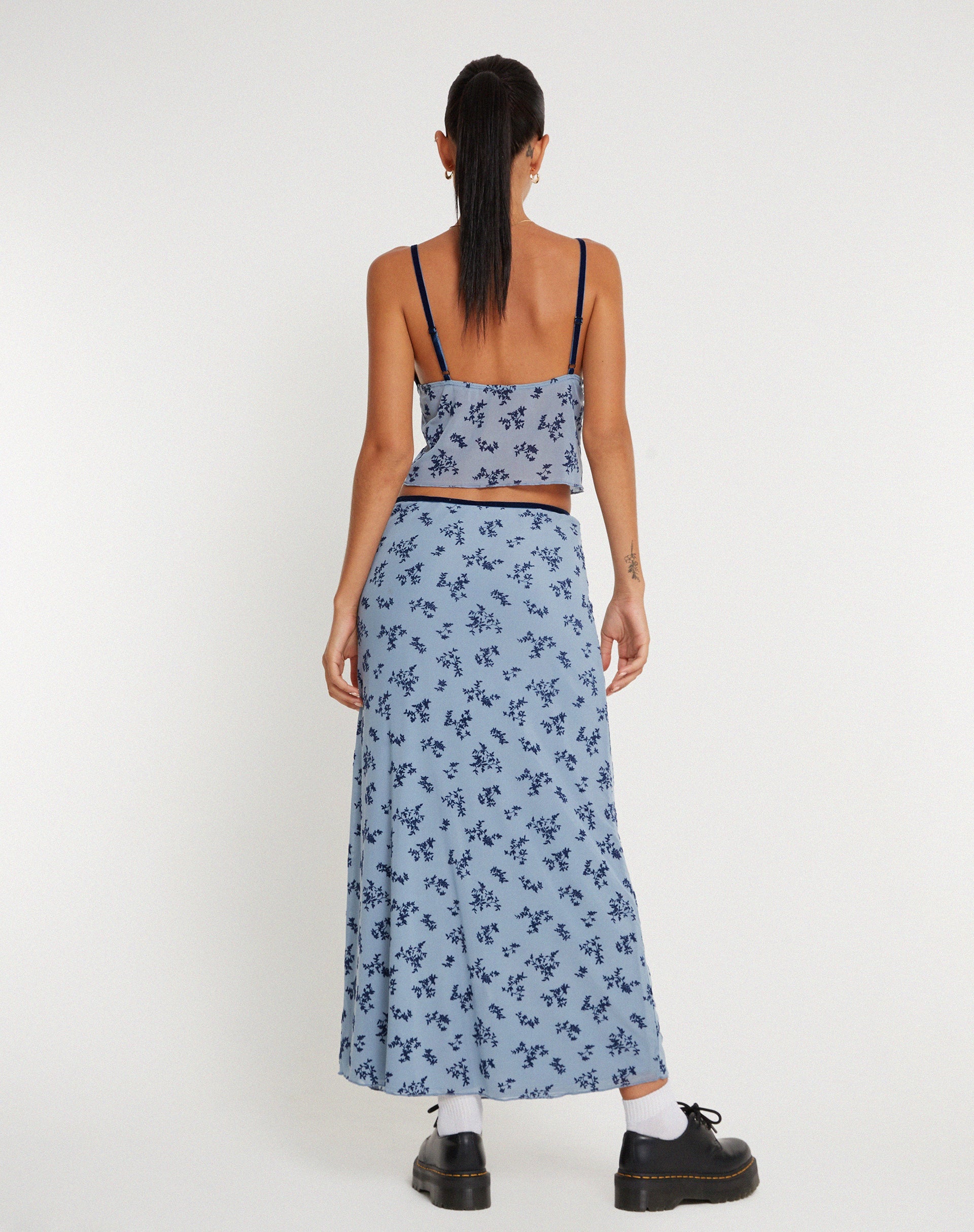 immagine di Rinzi Maxi Gonna in Azzurro Nero Flock Botanista