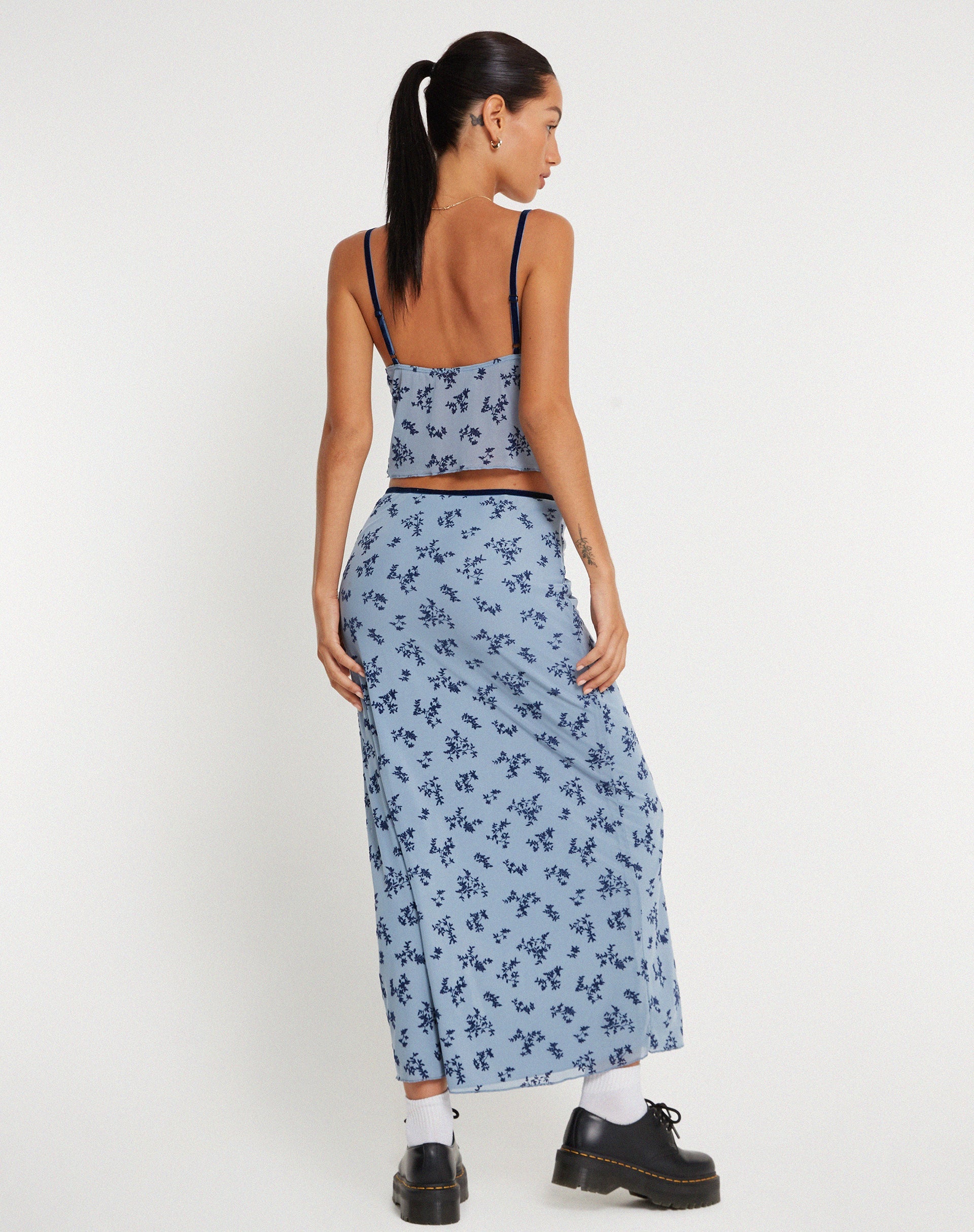 immagine di Rinzi Maxi Gonna in Azzurro Nero Flock Botanista