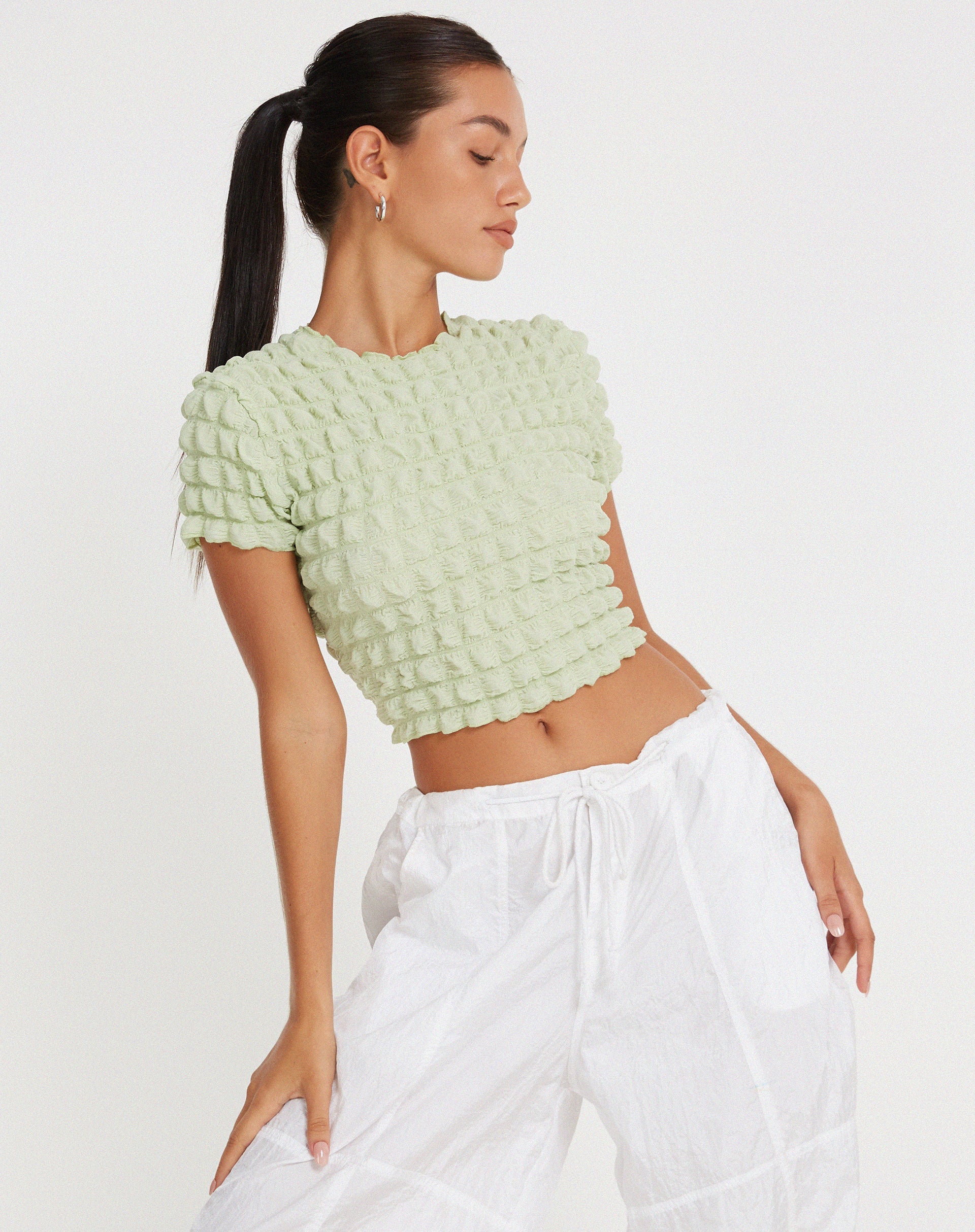 immagine di Shrunken Top in maglia Big Bubble Pastello Lime
