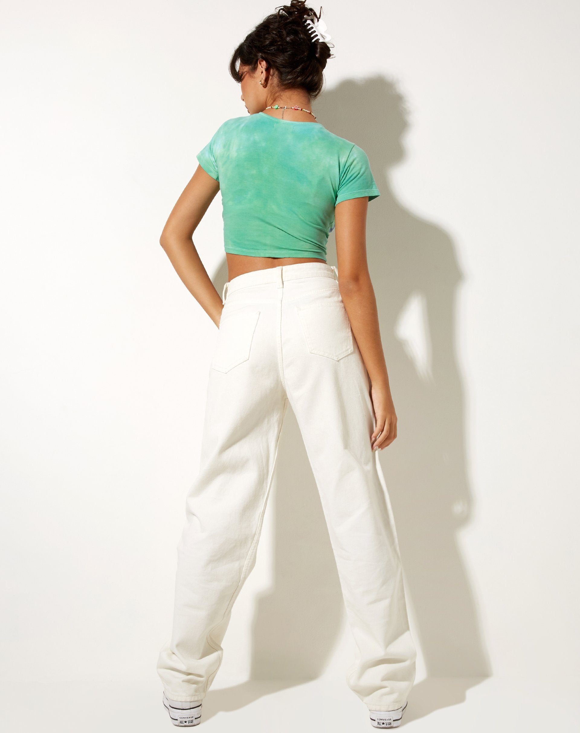Immagine di Tindy Crop Top in verde blu fiore Tie Dye