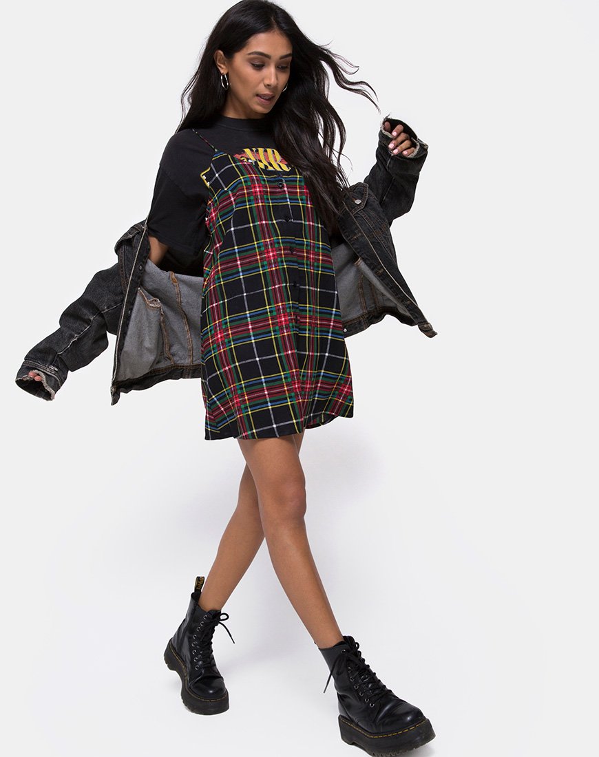 Immagine di Sanna Slip Dress in Plaid Rosso Verde Giallo e Nero