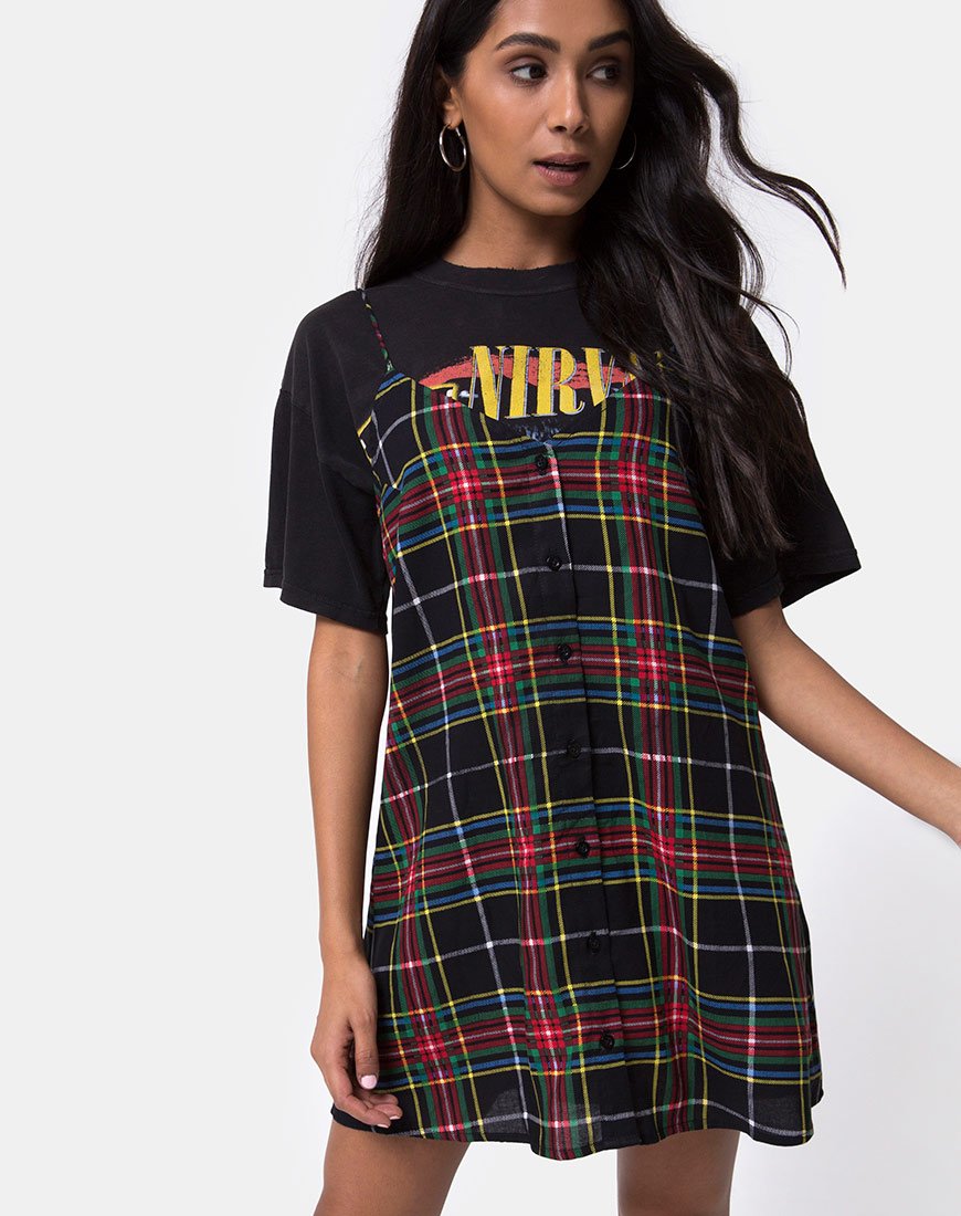 Immagine di Sanna Slip Dress in Plaid Rosso Verde Giallo e Nero