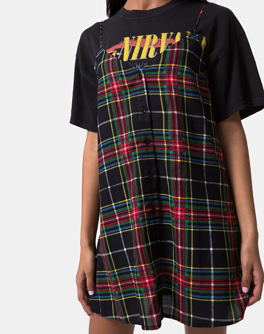 Immagine di Sanna Slip Dress in Plaid Rosso Verde Giallo e Nero