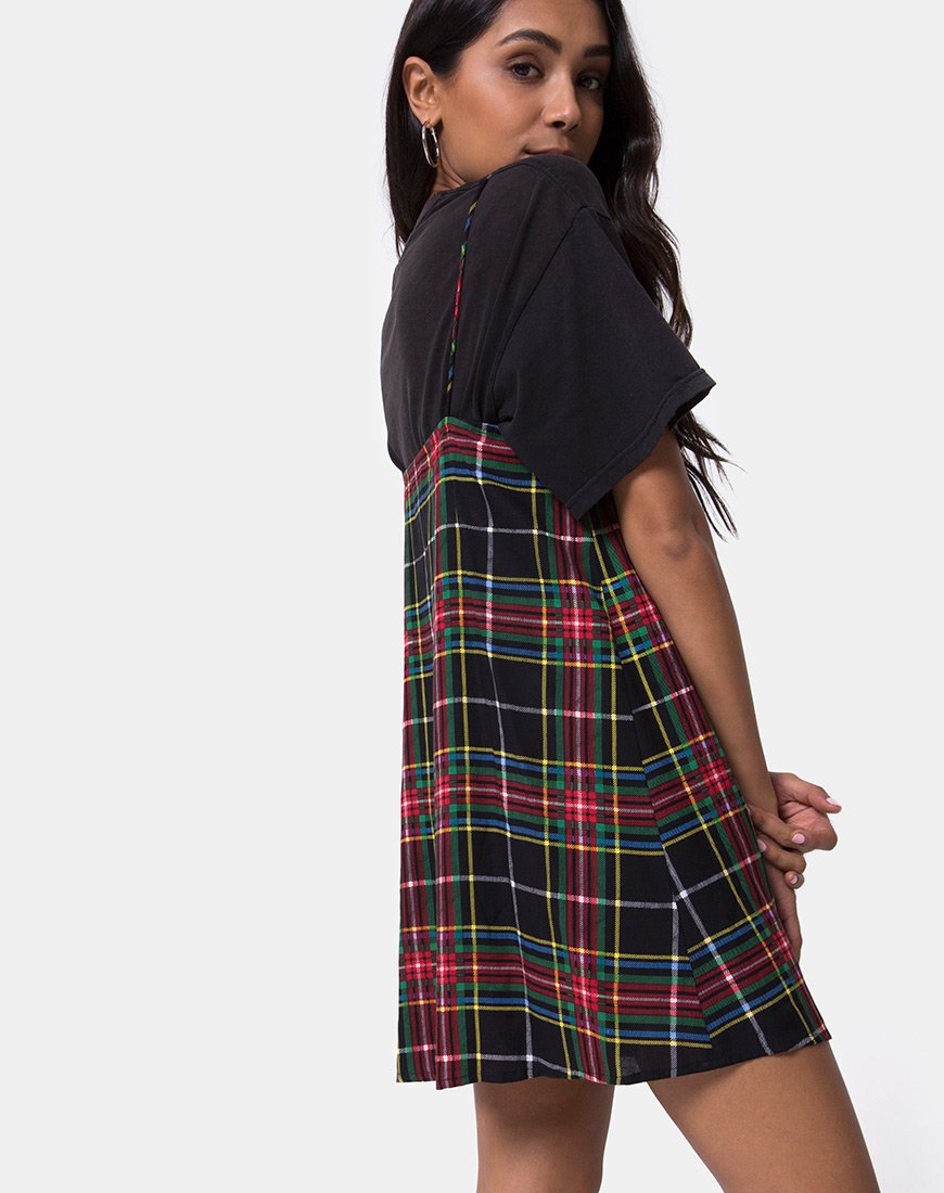 Immagine di Sanna Slip Dress in Plaid Rosso Verde Giallo e Nero