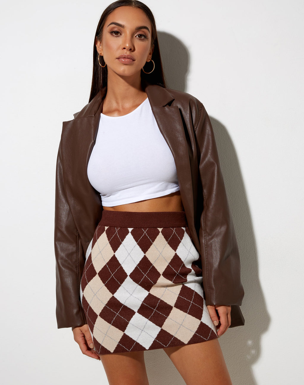 Riani Mini Gonna in maglia Argyle Tan