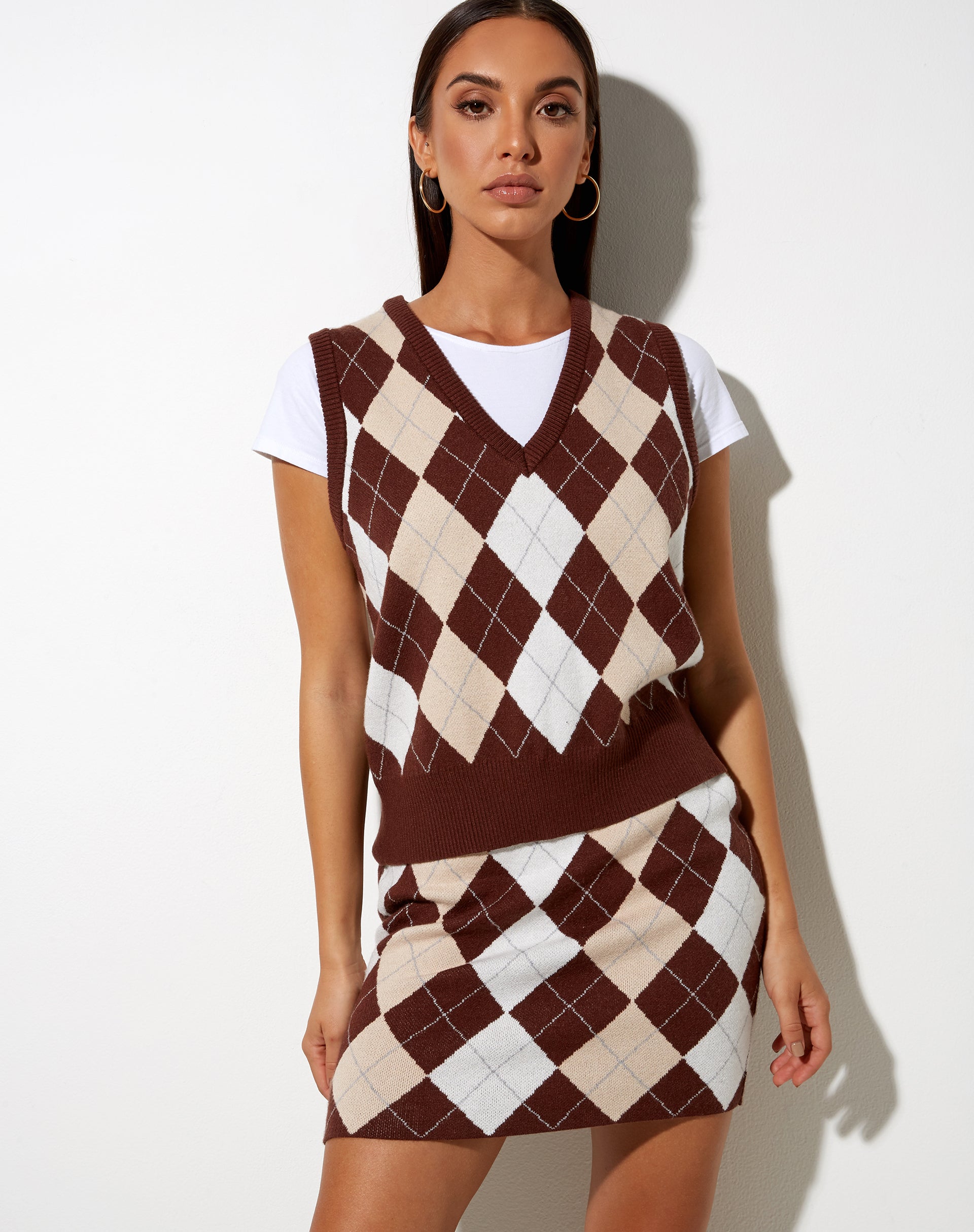 Immagine del gilet Sami in maglia Argyle Tan