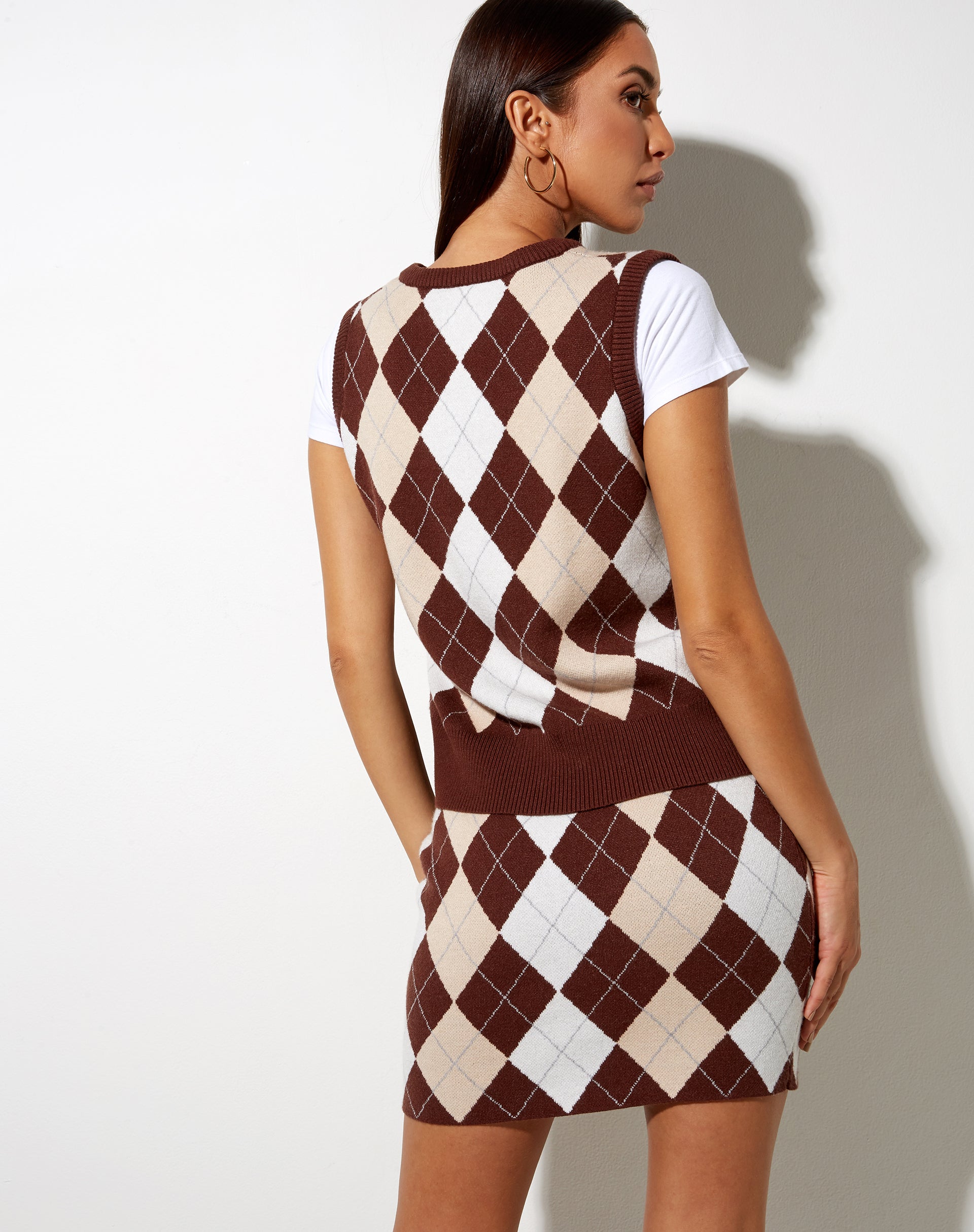 Immagine di Riani Mini Gonna in maglia Argyle Tan