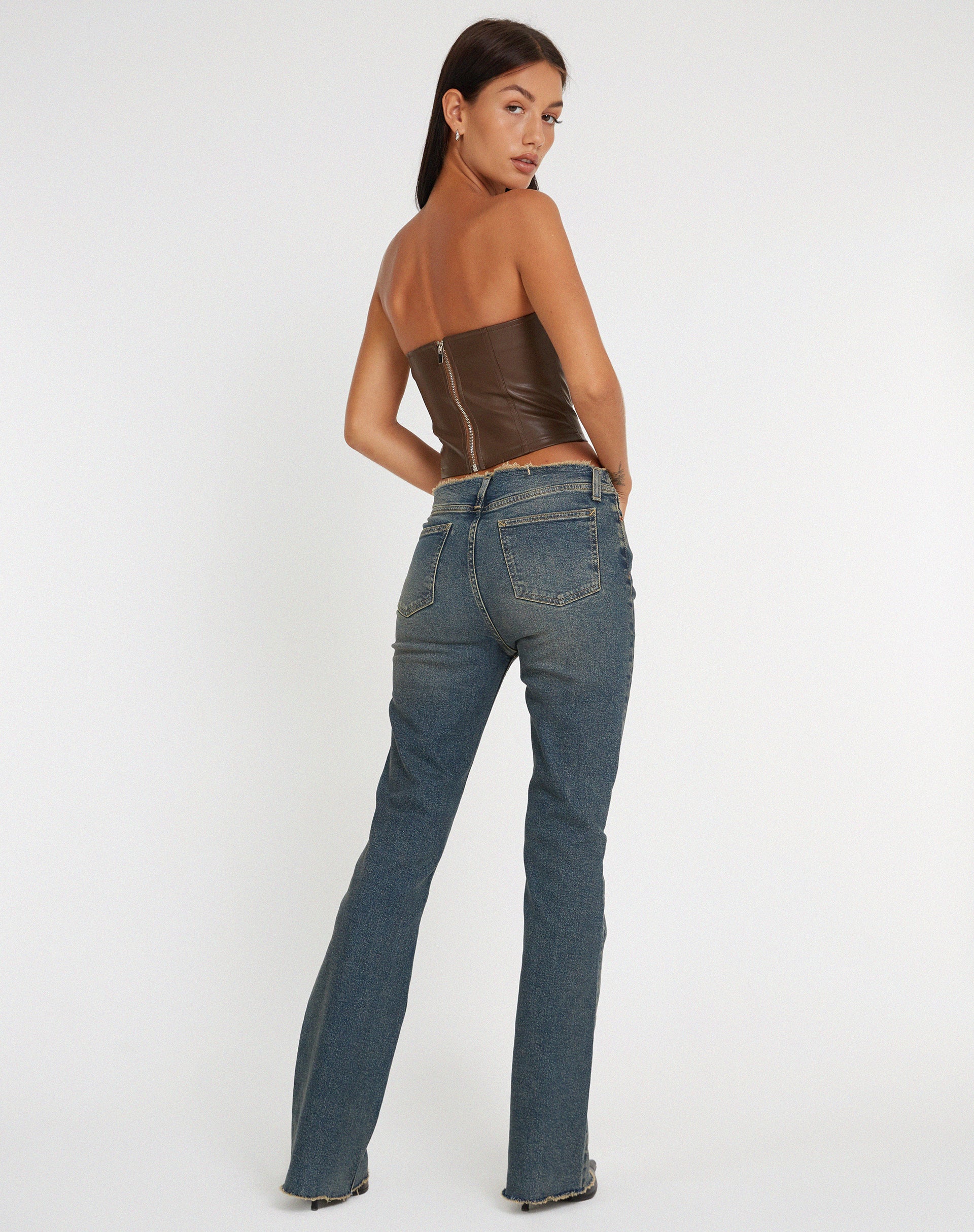 Immagine di Riaza Bandeau Corset Top in PU Brown