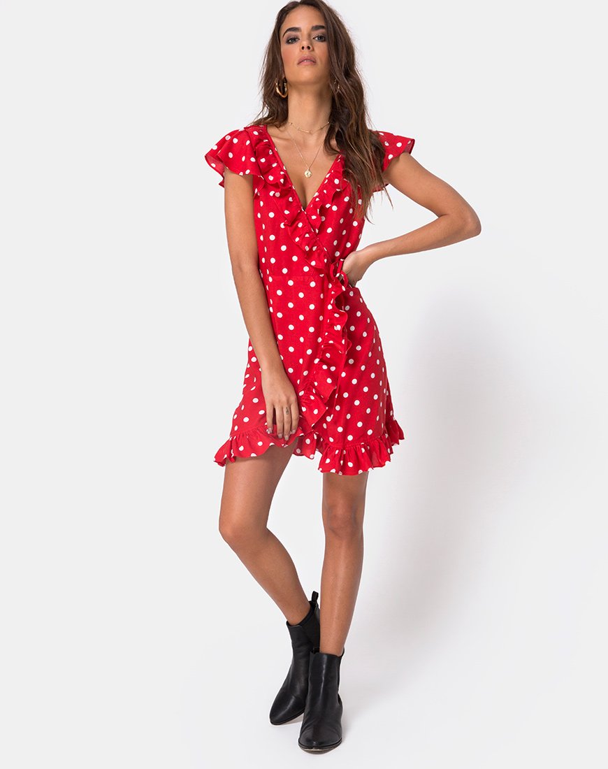 Immagine di Rica Skater Dress in Medium Polka Rosso e Bianco