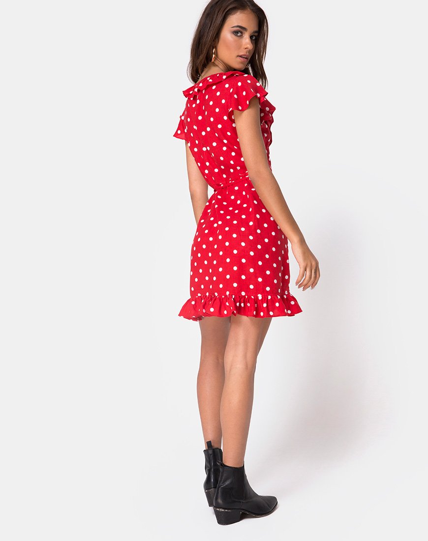 Immagine di Rica Skater Dress in Medium Polka Rosso e Bianco