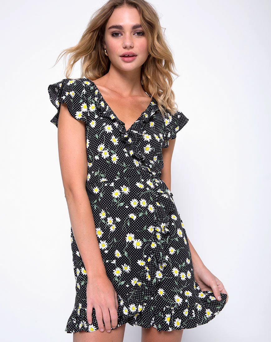 Abito Rica Skater in Polka Daisy nero