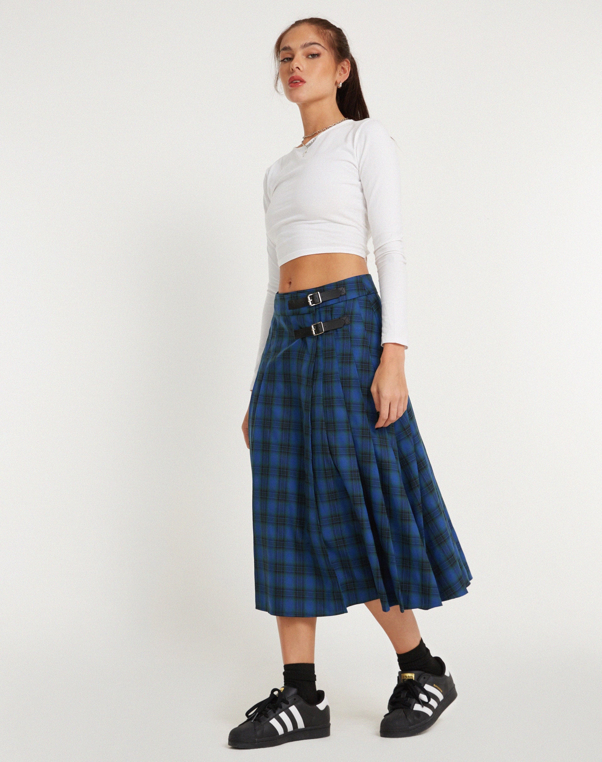 immagine di Rigifa Midi Skirt in tartan blu e grigio