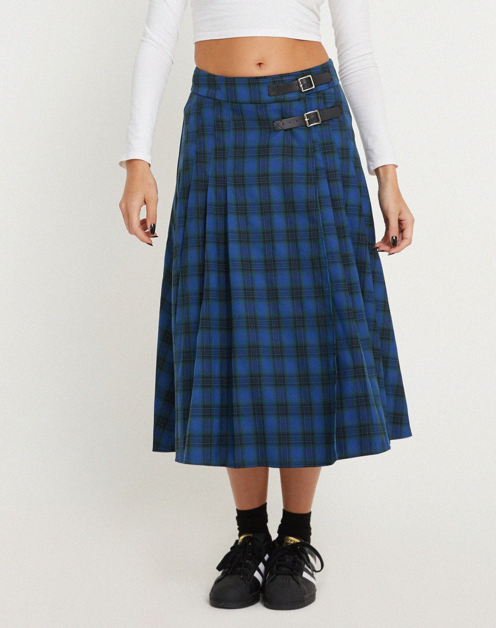 Gonna midi Rigifa in tartan blu e grigio