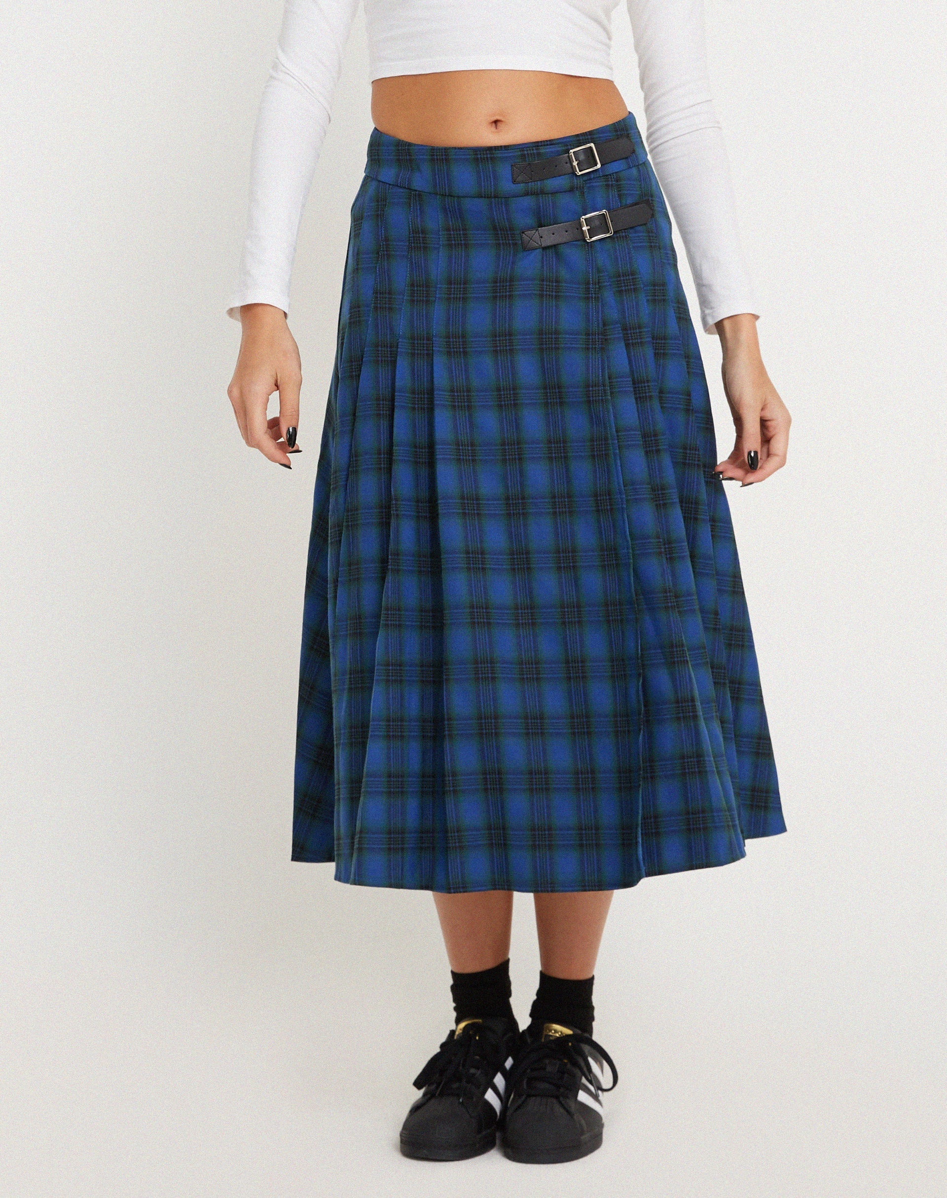 immagine di Rigifa Midi Skirt in tartan blu e grigio