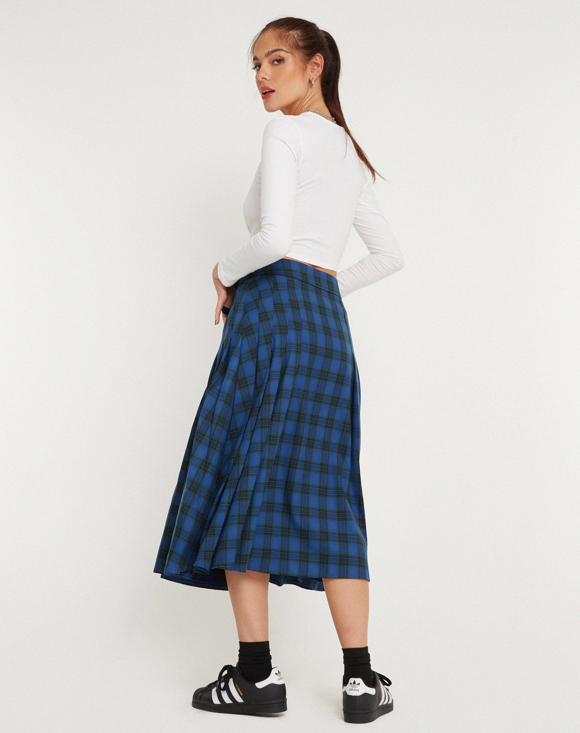 immagine di Rigifa Midi Skirt in tartan blu e grigio