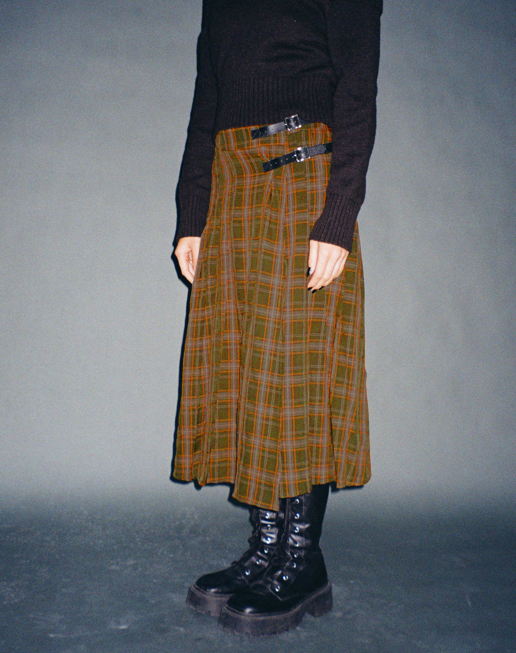 Gonna midi Rigifa in tartan verde marrone