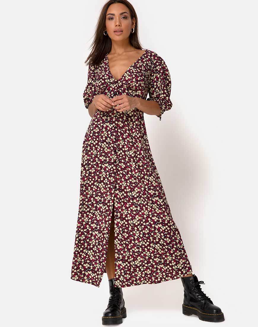 Immagine di Rigita Dress in campo floreale Plum