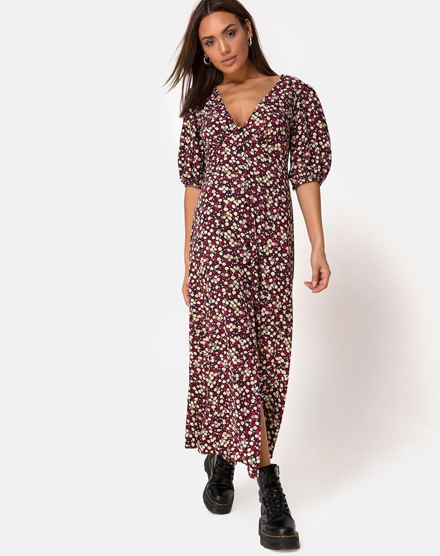 Immagine di Rigita Dress in campo floreale Plum