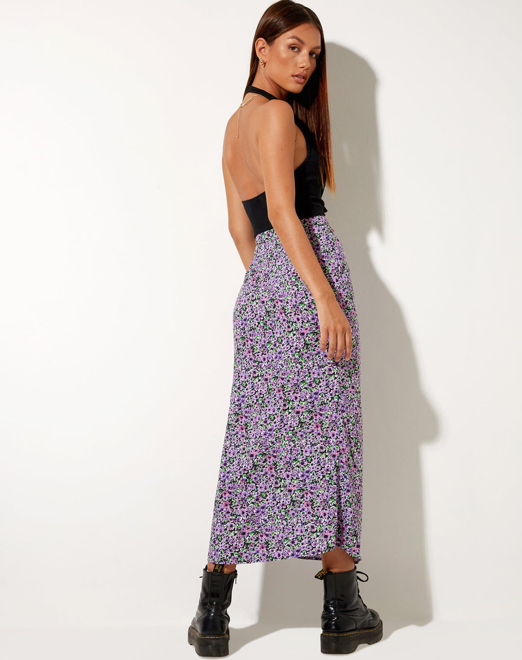 Gonna midi Rima in fiore lilla