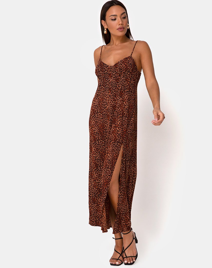 Maxi abito Rinda in arancione leopardato