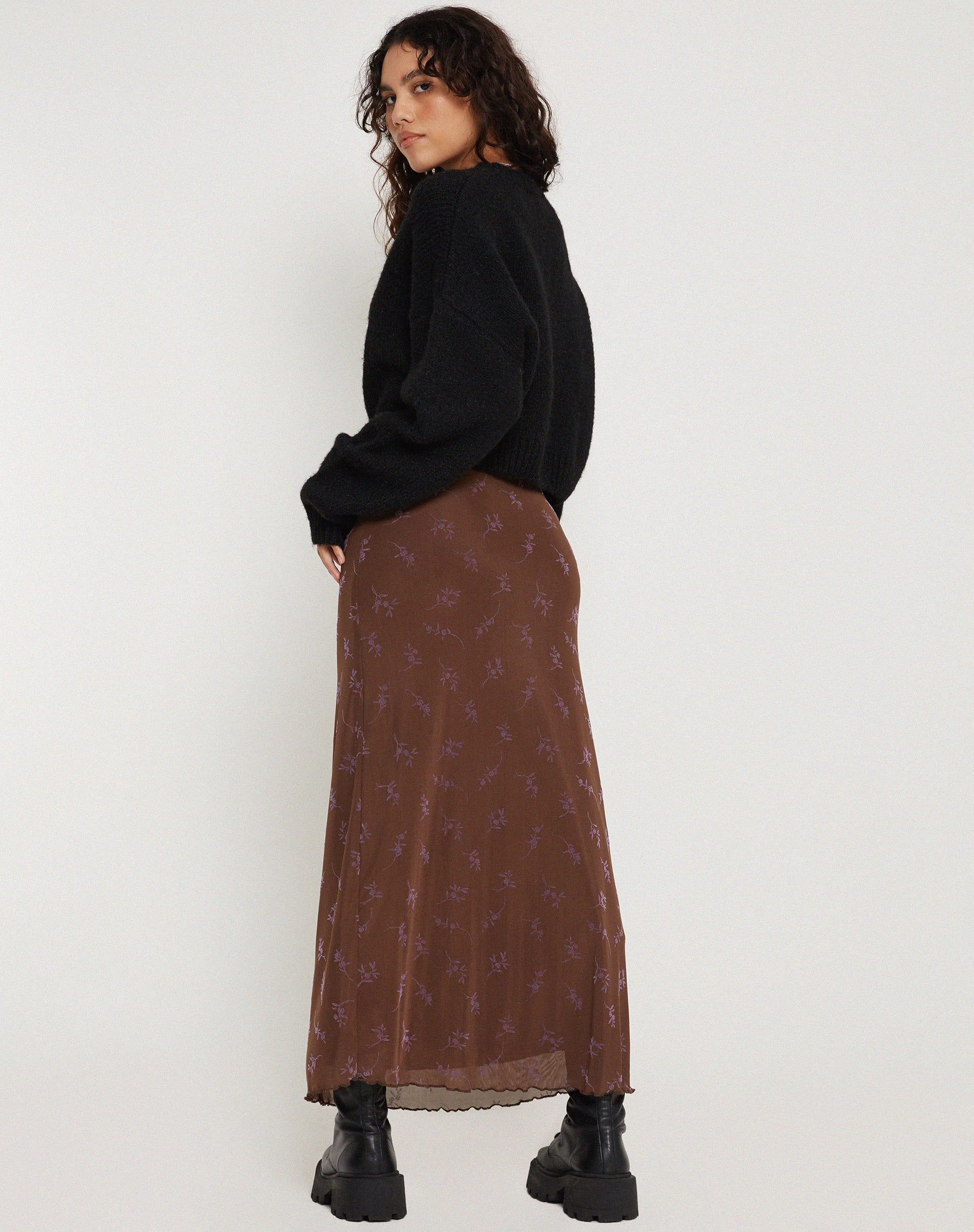 Immagine di Rindu Maxi Gonna in Fiore Stelo Flock Brown