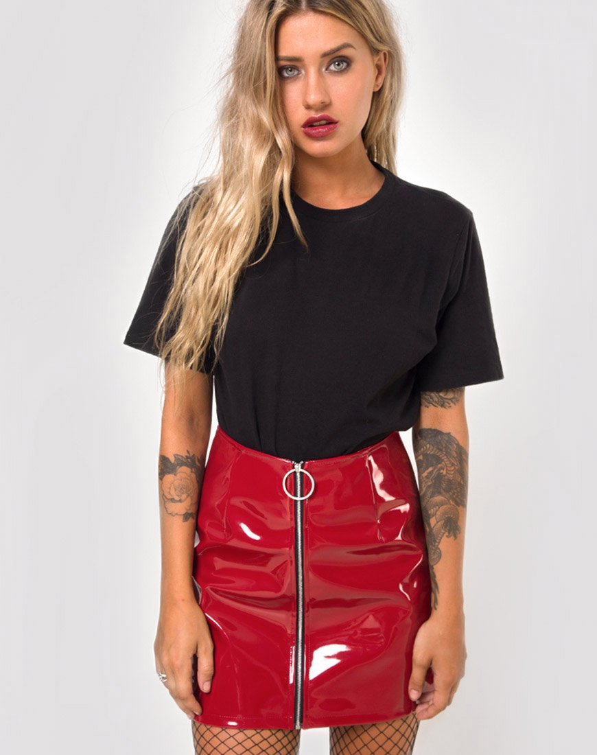 Minigonna ad anello in Pu Shiny Wine