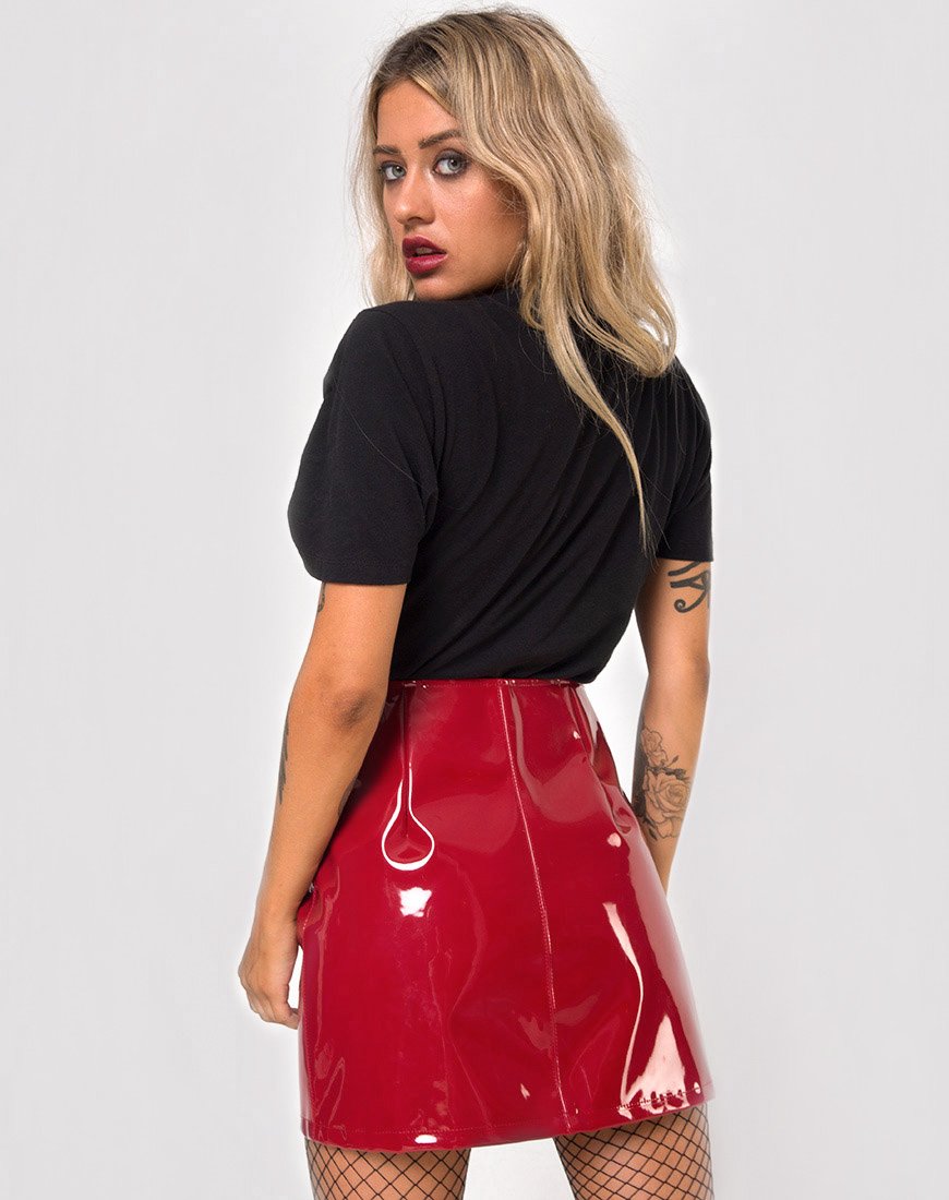 Minigonna ad anello in Pu Shiny Wine